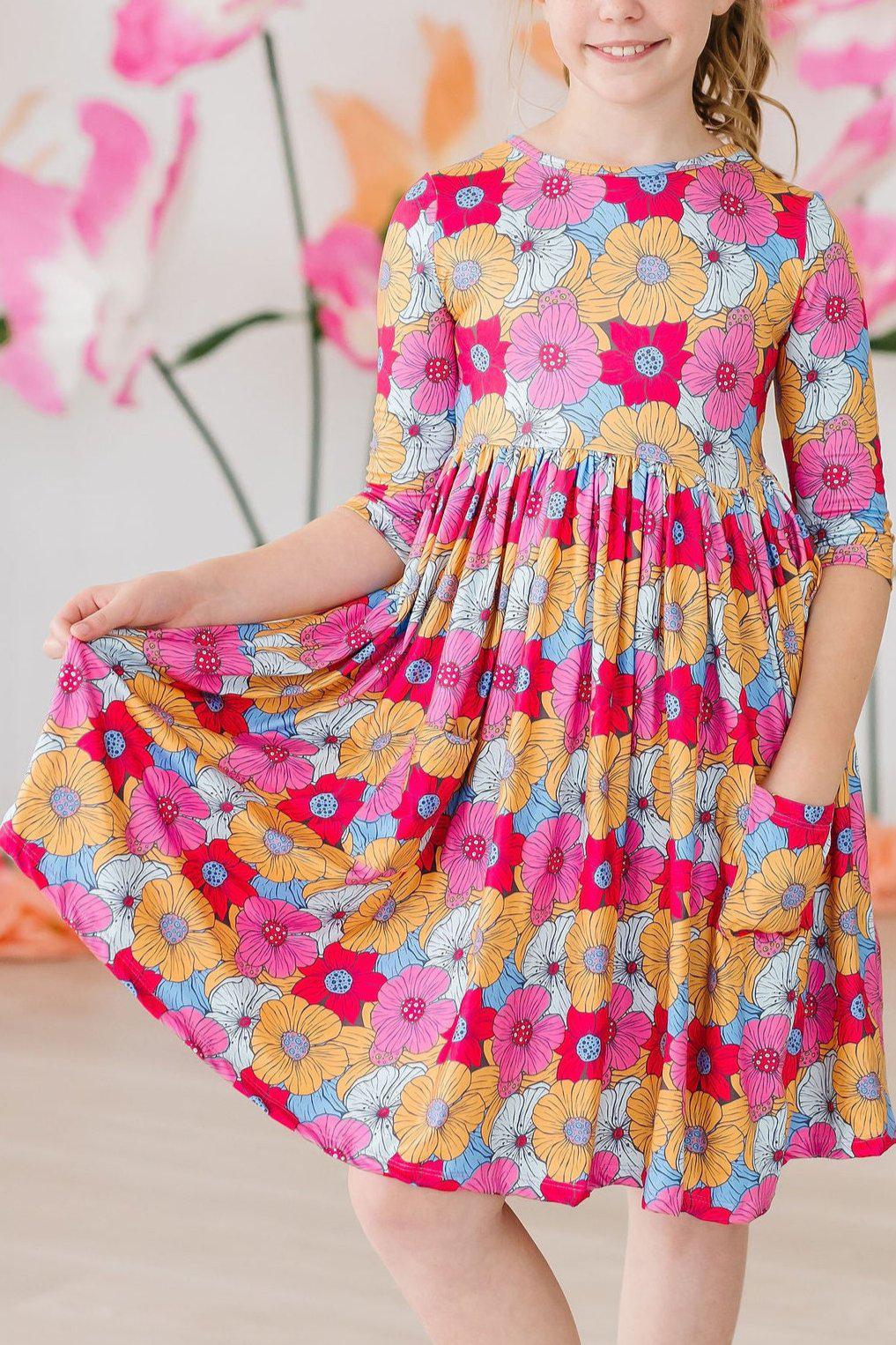 SALE Wonderland Floral 3/4 Sleeve Pocket Twirl Dress