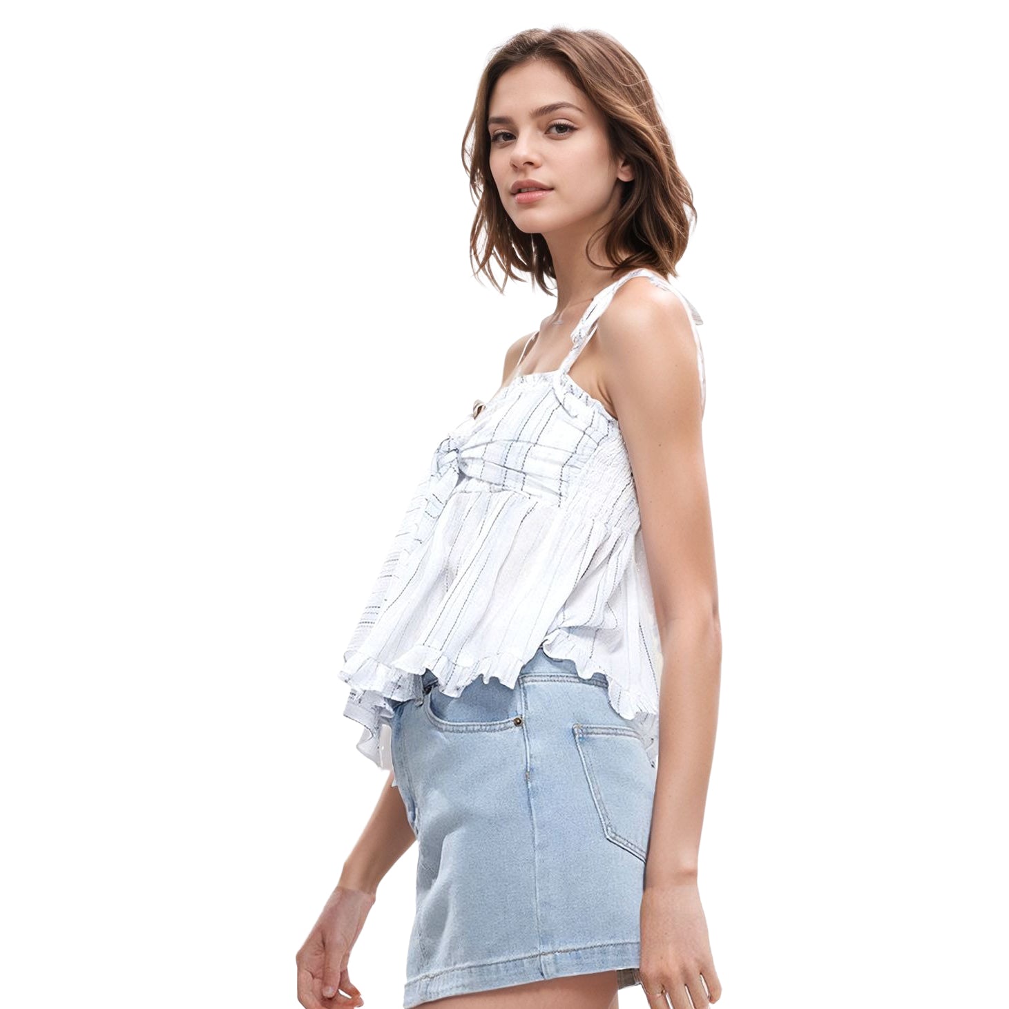 Women's Tie Front Flared Cami Blouse in Oceanstripe