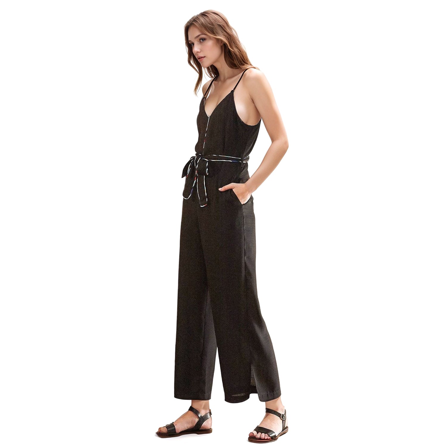 Women's Multi-color Binding Jumpsuit in Black