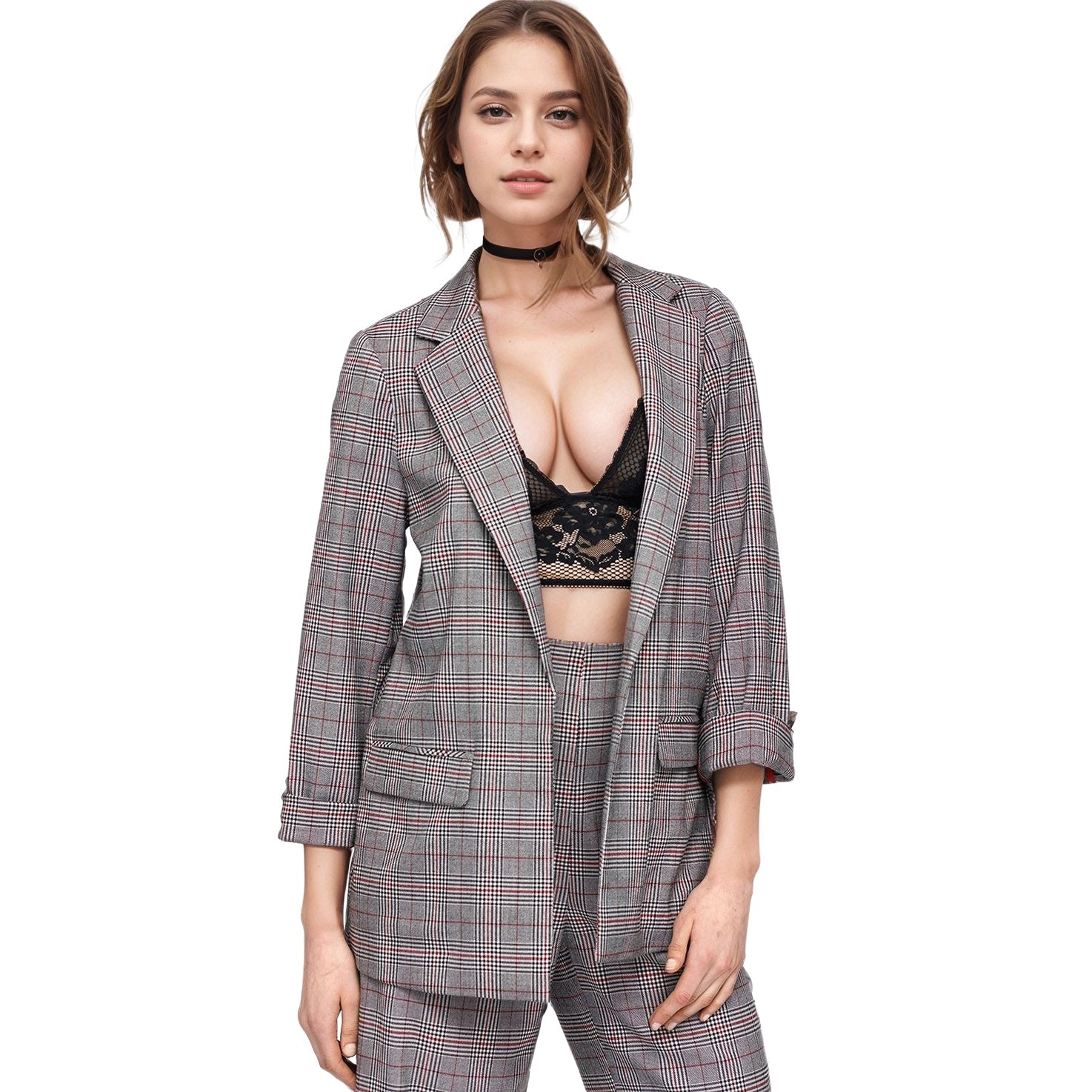 Women's Multi Glen Plaid Blazer In Grey Plaid