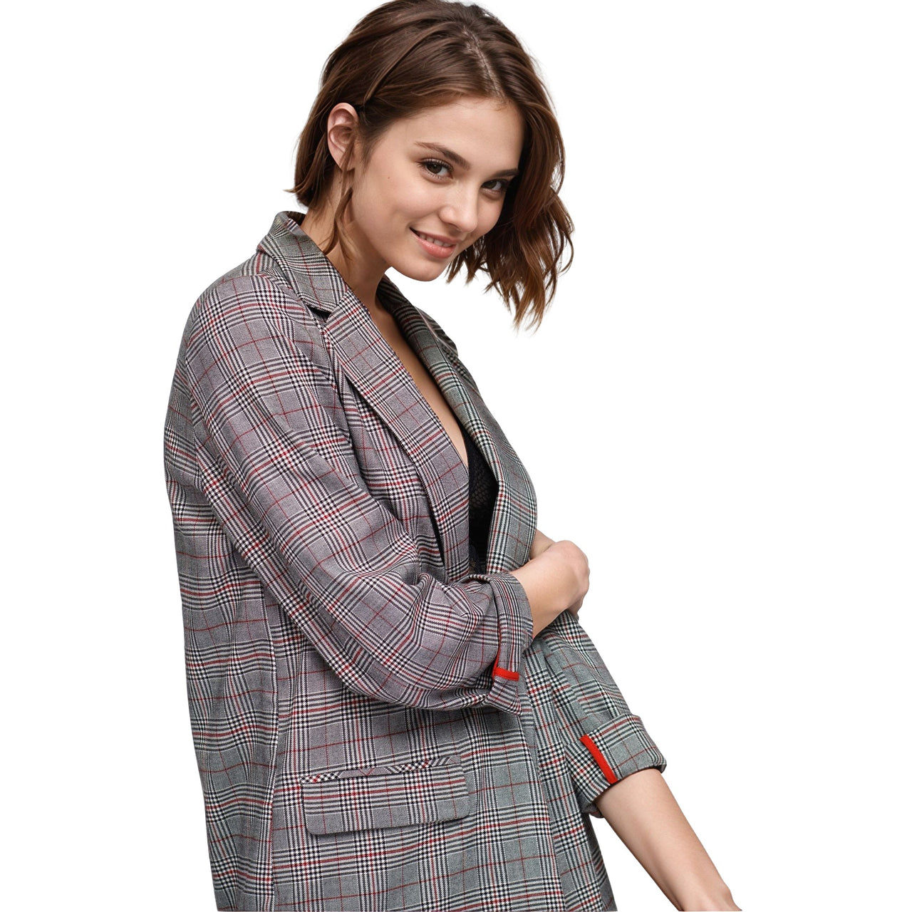 Women's Multi Glen Plaid Blazer In Grey Plaid