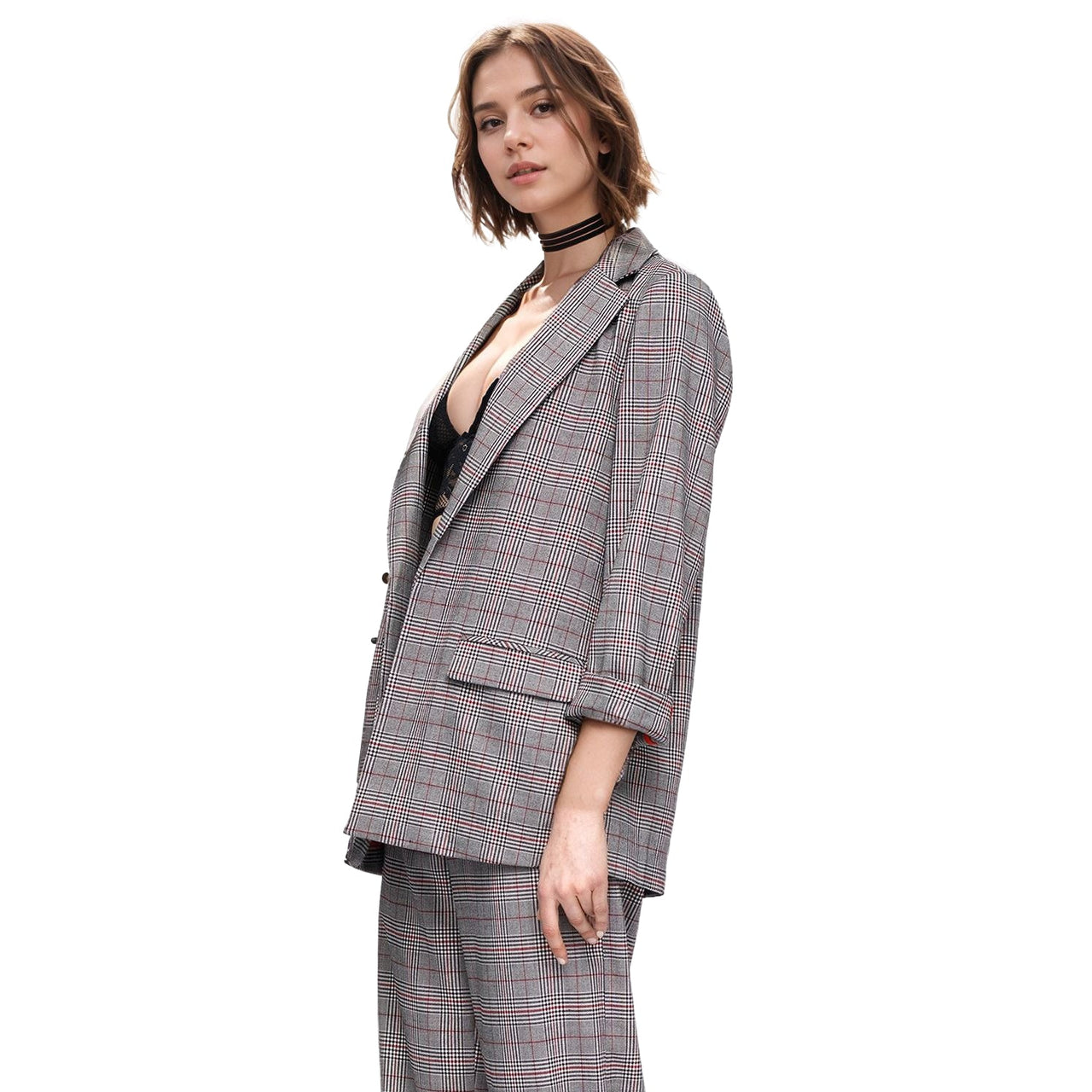 Women's Multi Glen Plaid Blazer In Grey Plaid