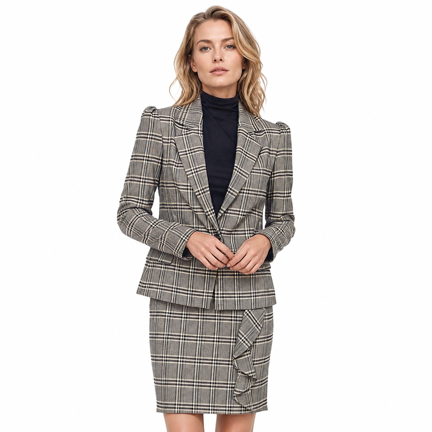 Pleione Women's Notch Collar Tweed Blazer