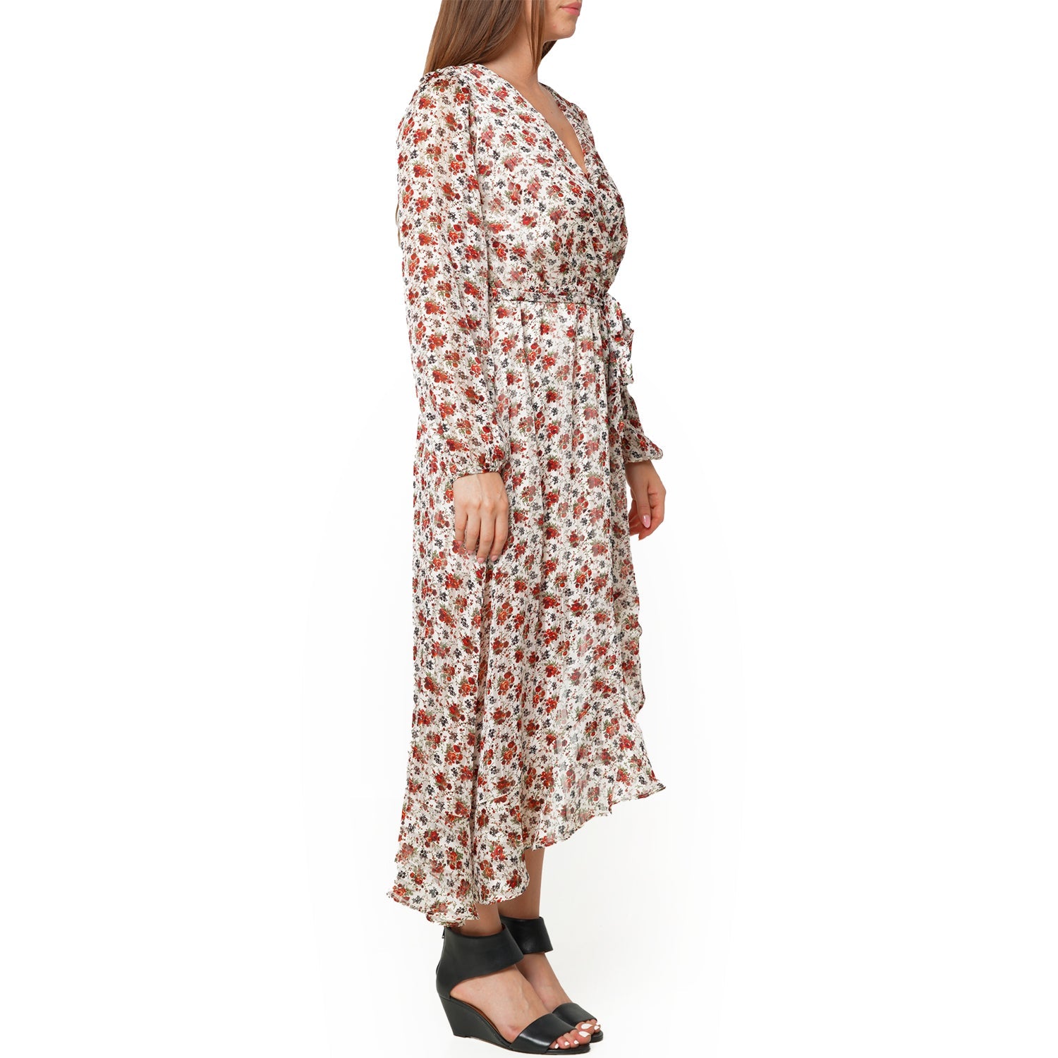 Women's Floral Asymmetrical Ruffle Hem Wrap Dress In Victoria Garden