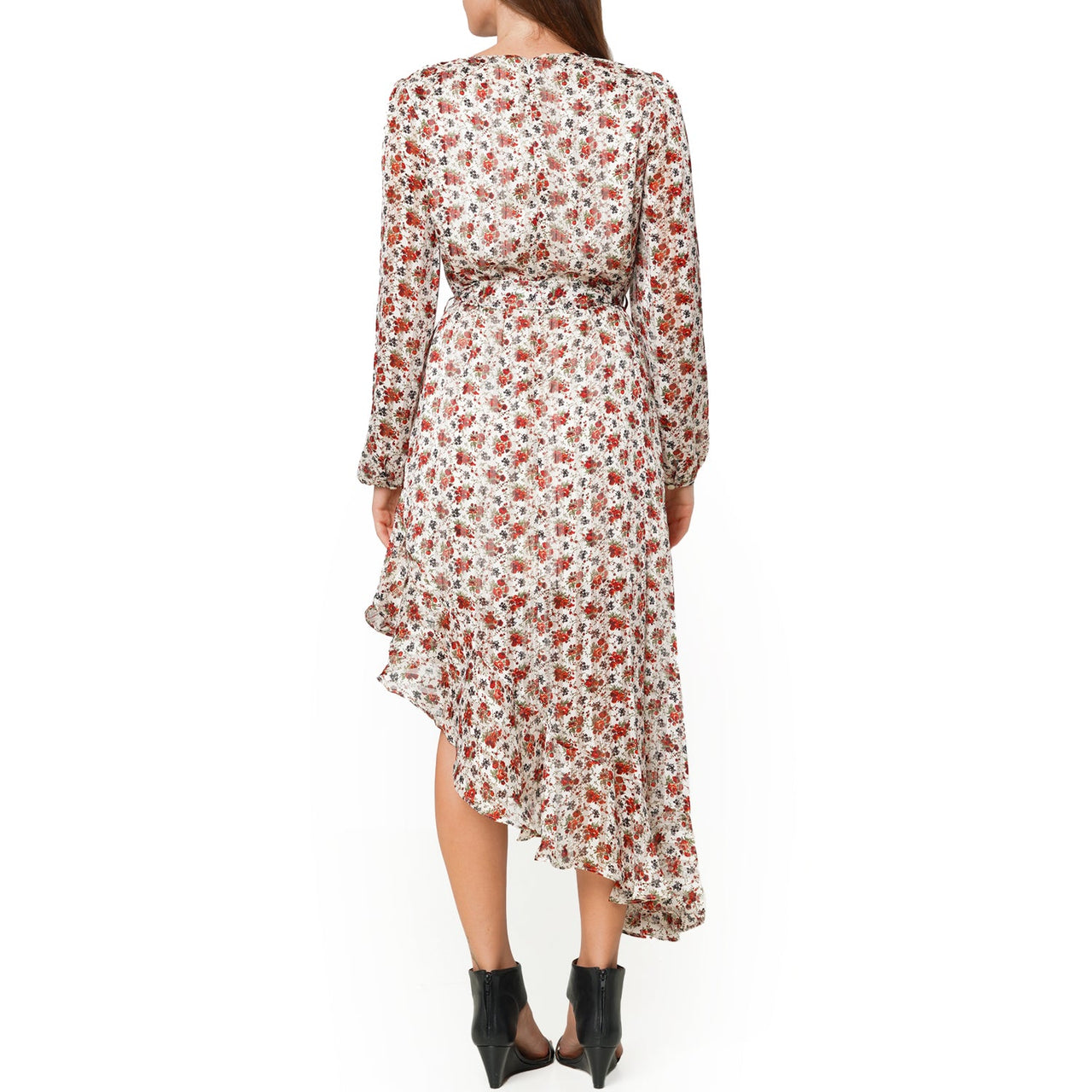 Women's Floral Asymmetrical Ruffle Hem Wrap Dress In Victoria Garden