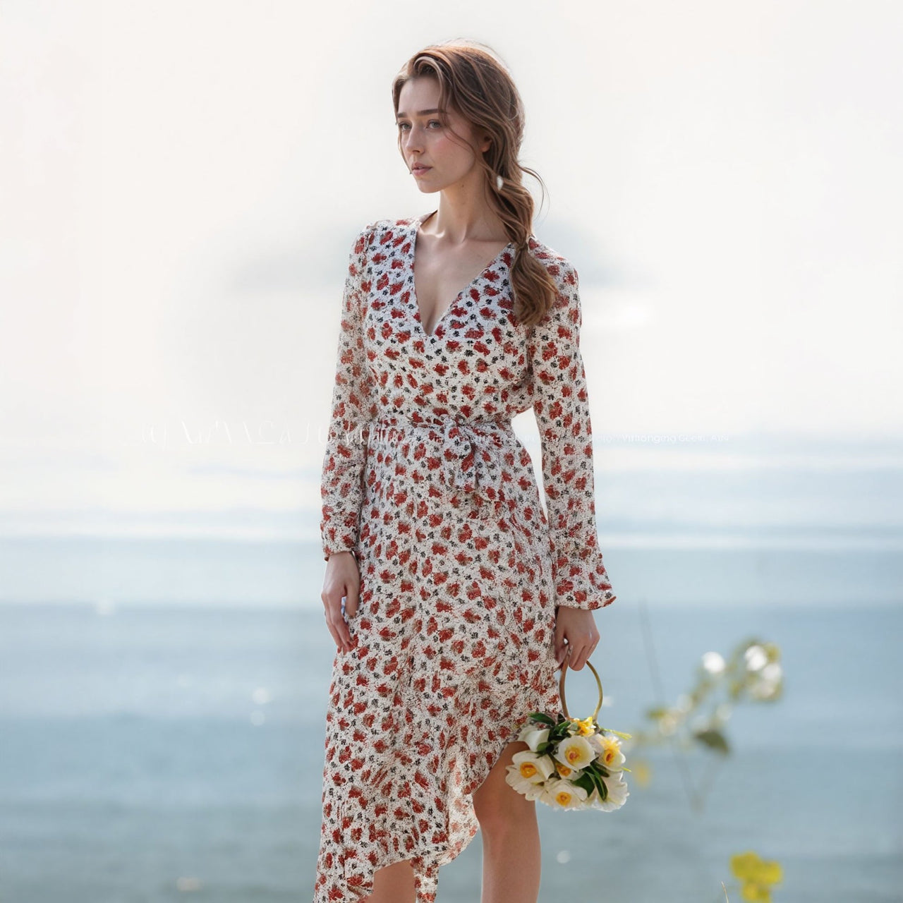 Women's Floral Asymmetrical Ruffle Hem Wrap Dress In Victoria Garden