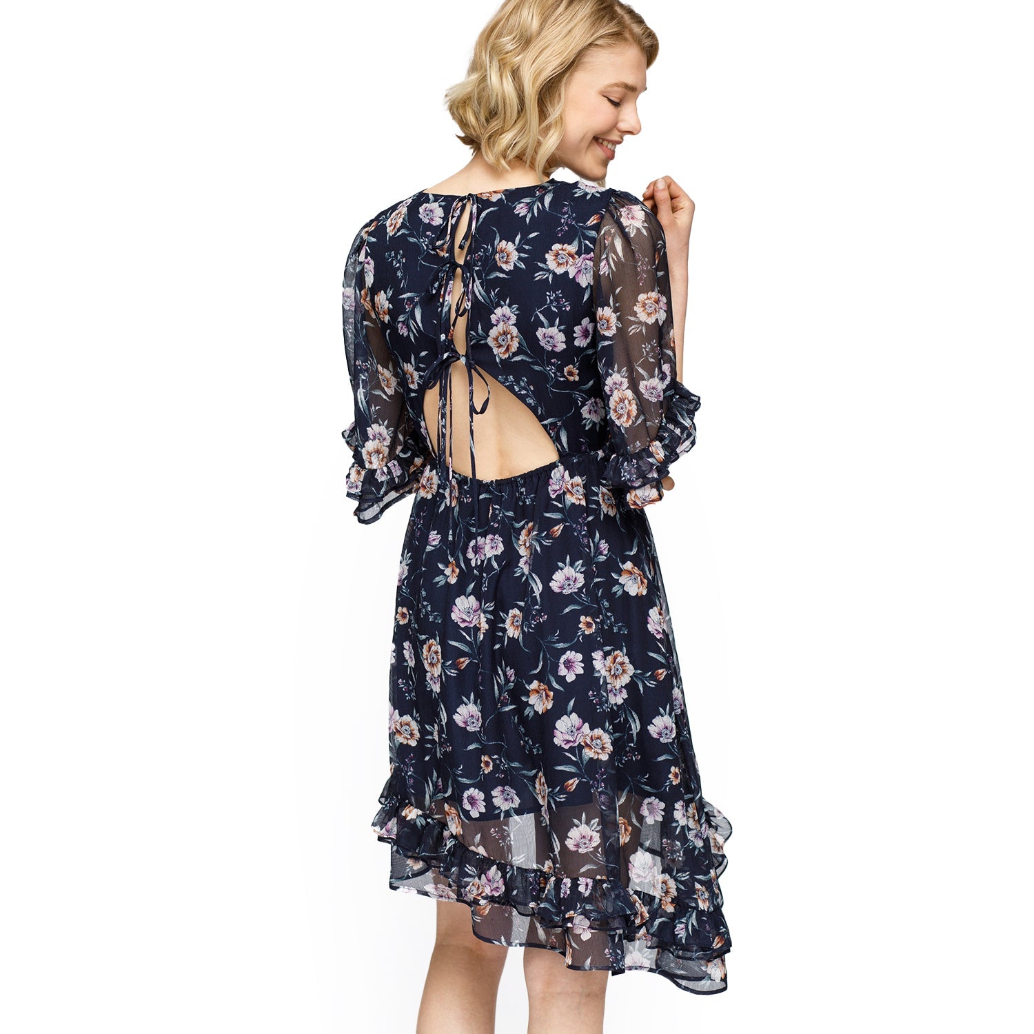 Nurode Women's Wax Flower Asymmetrical Hi-Lo Dress