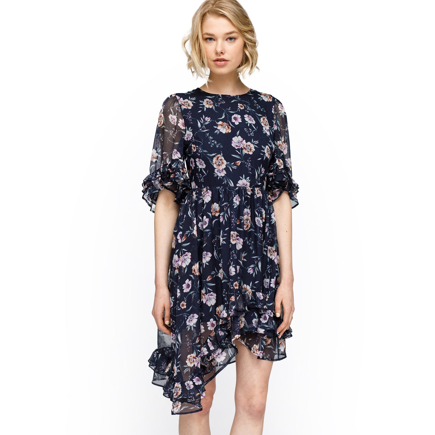 Nurode Women's Wax Flower Asymmetrical Hi-Lo Dress