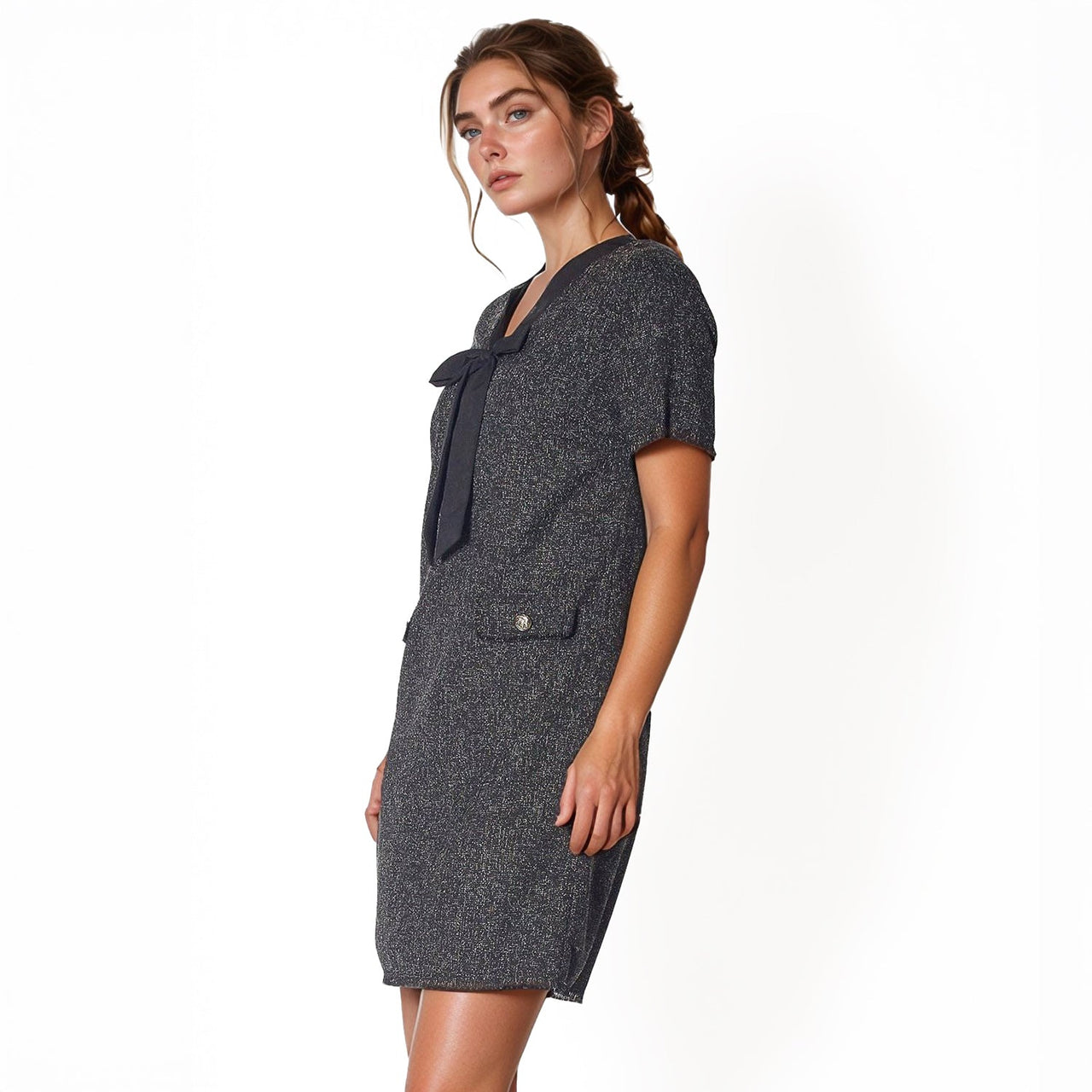 Pleione Women's Bow Front Mini Dress in Black