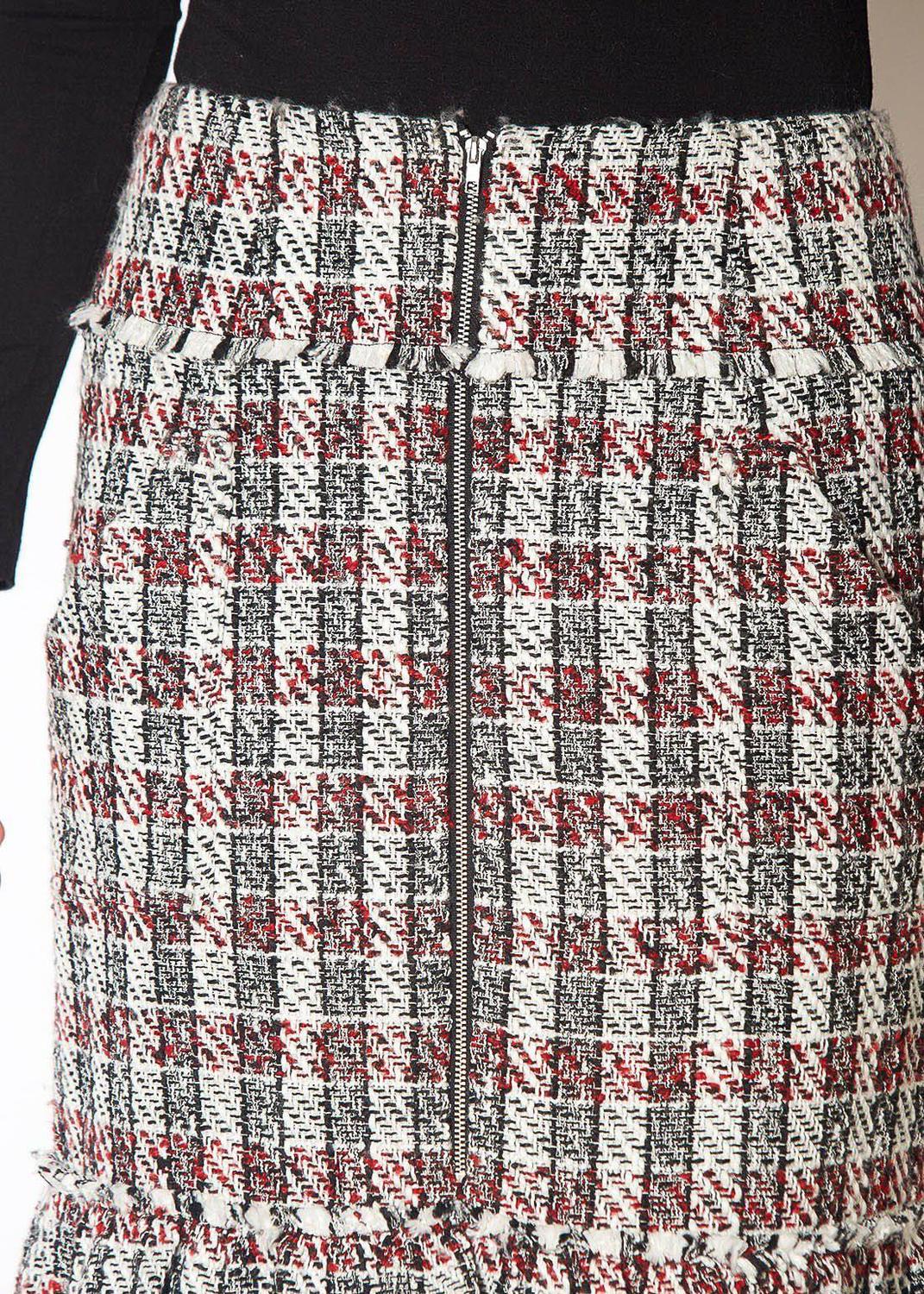 Pleione Women's Plaid Tweed Zipper Front Skirt in Black Red Tweed