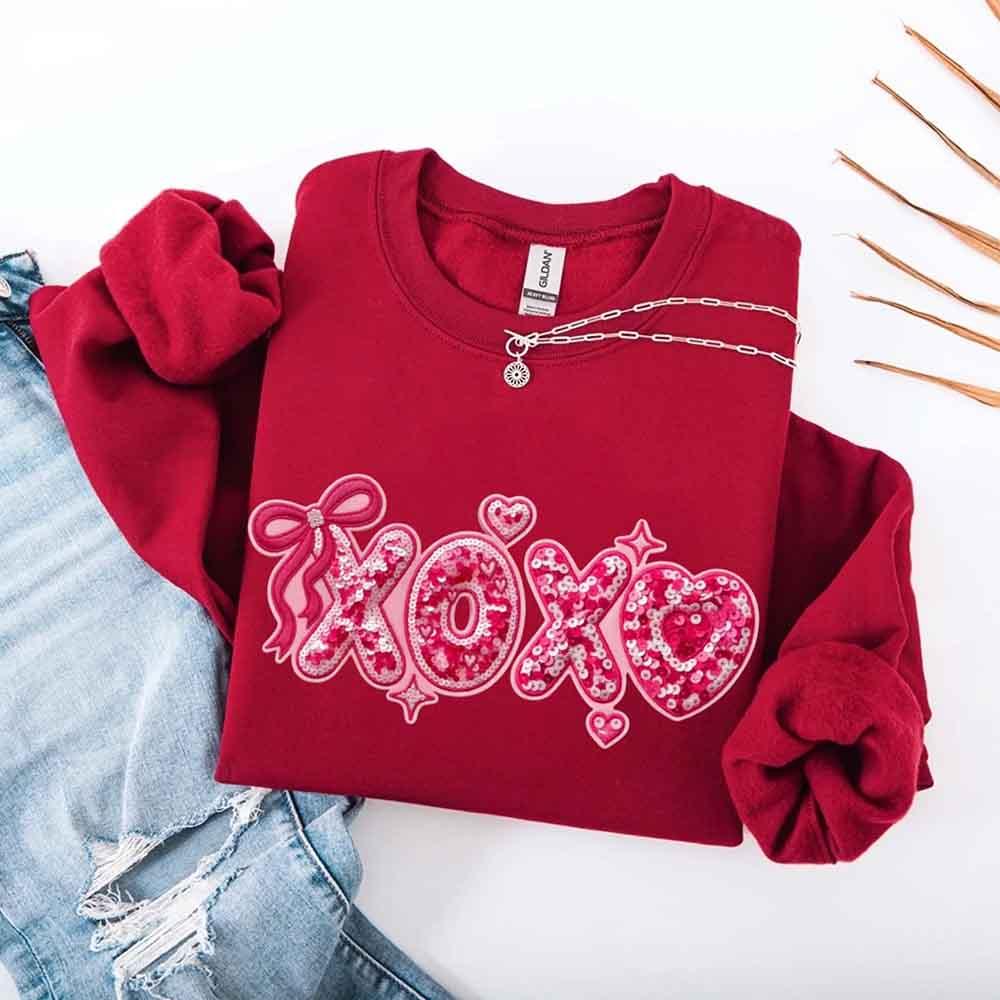 XOXO Sequins Valentine Sweatshirt – Faux Printed Sweater