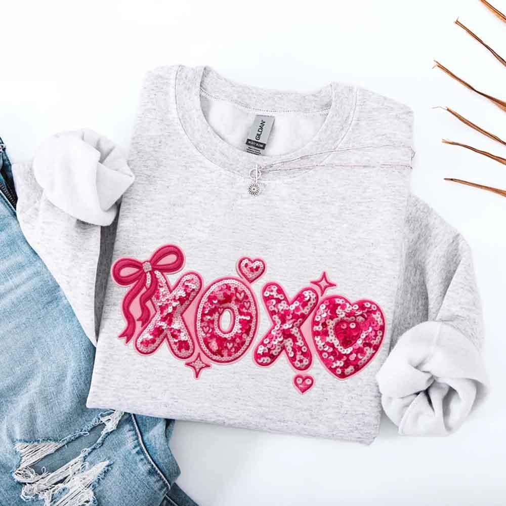 XOXO Sequins Valentine Sweatshirt – Faux Printed Sweater