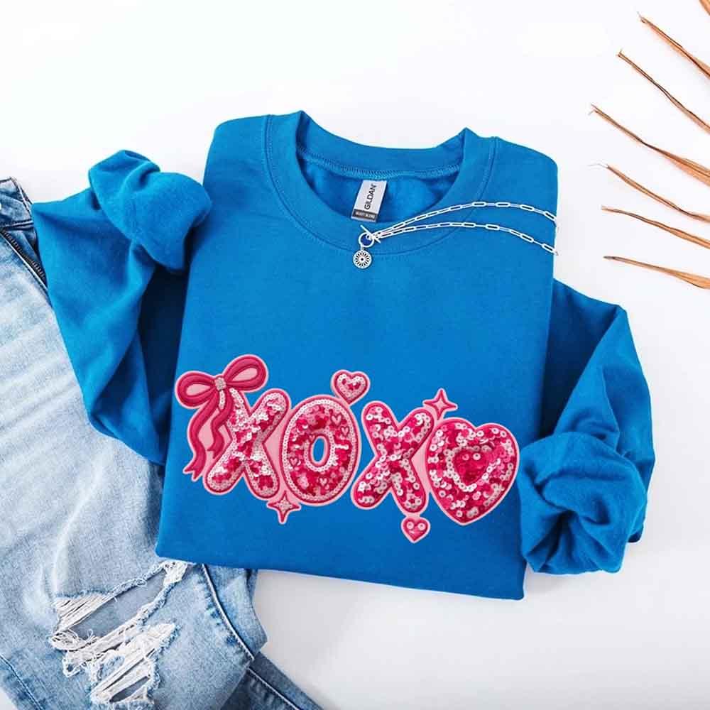 XOXO Sequins Valentine Sweatshirt – Faux Printed Sweater