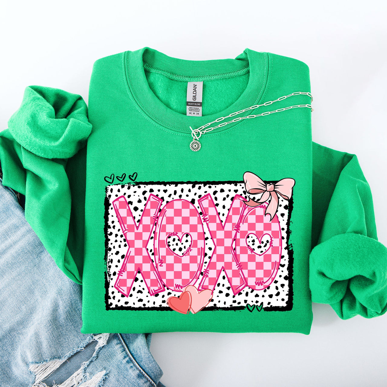 XOXO Valentine's Day Dalmatian Print Love Hearts Chic Cozy Fleece Wearable Artwork Sweatshirt