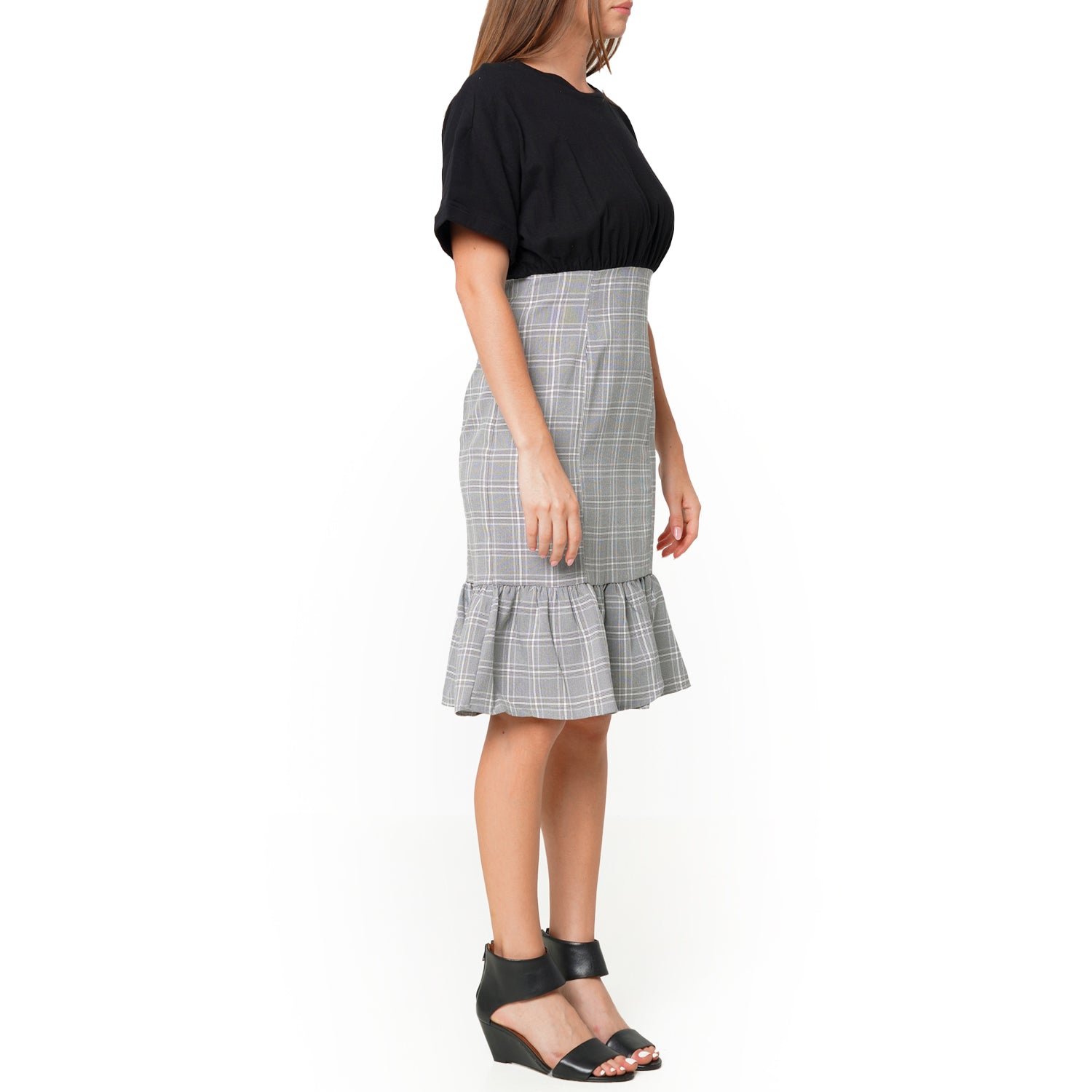 Women's Glen Plaid Mermaid Dress in Black