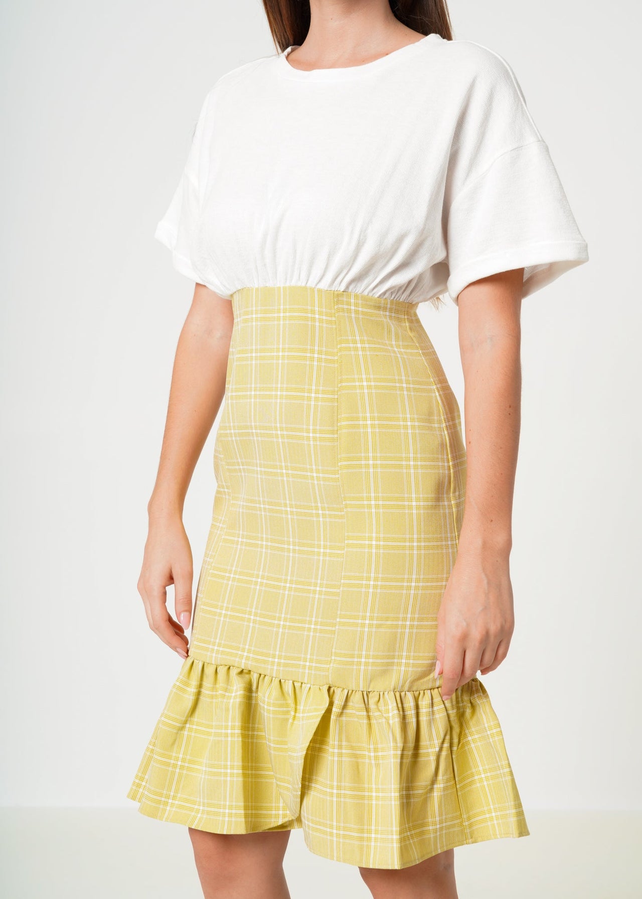 Women's Glen Plaid Mermaid Dress in Yellow