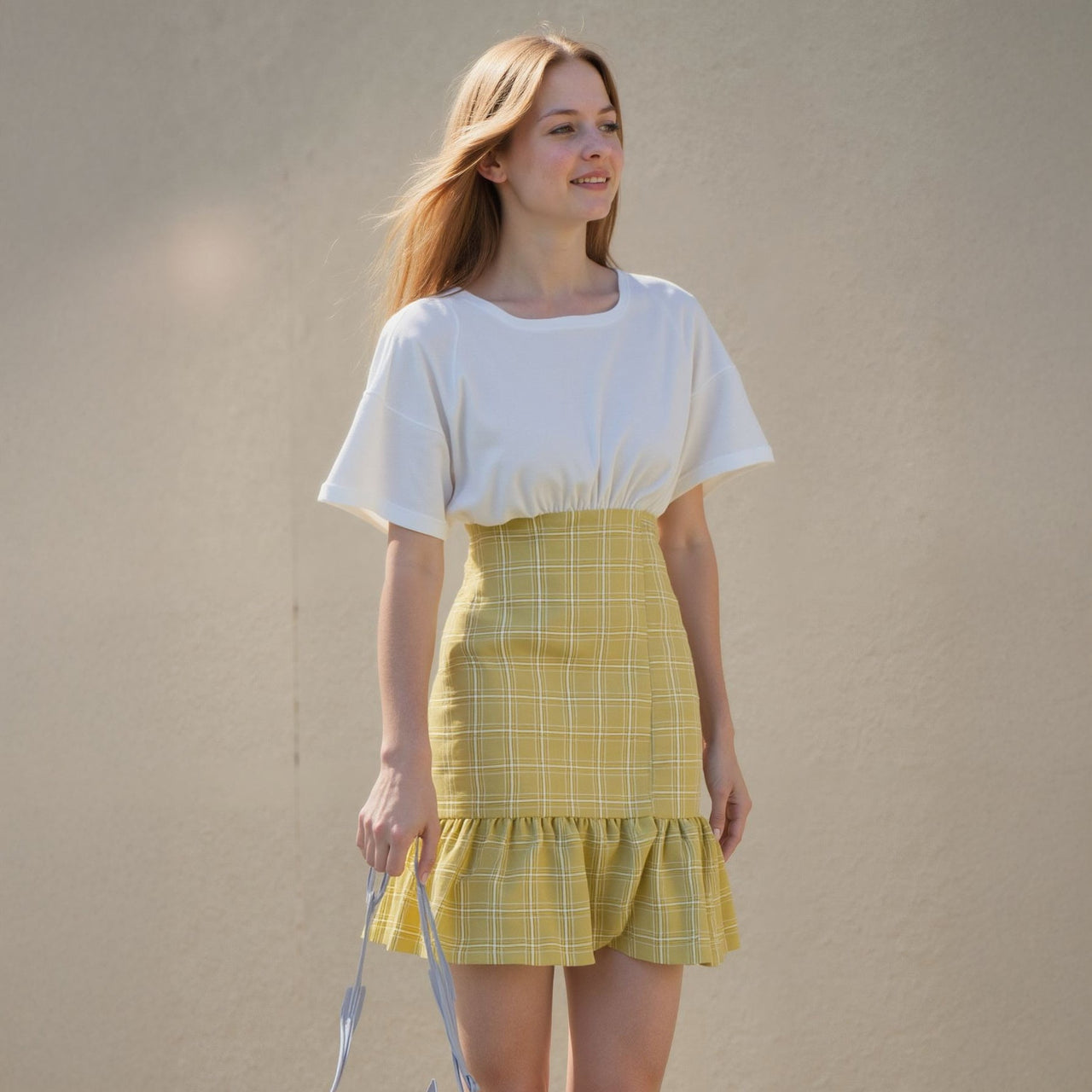 Women's Glen Plaid Mermaid Dress in Yellow