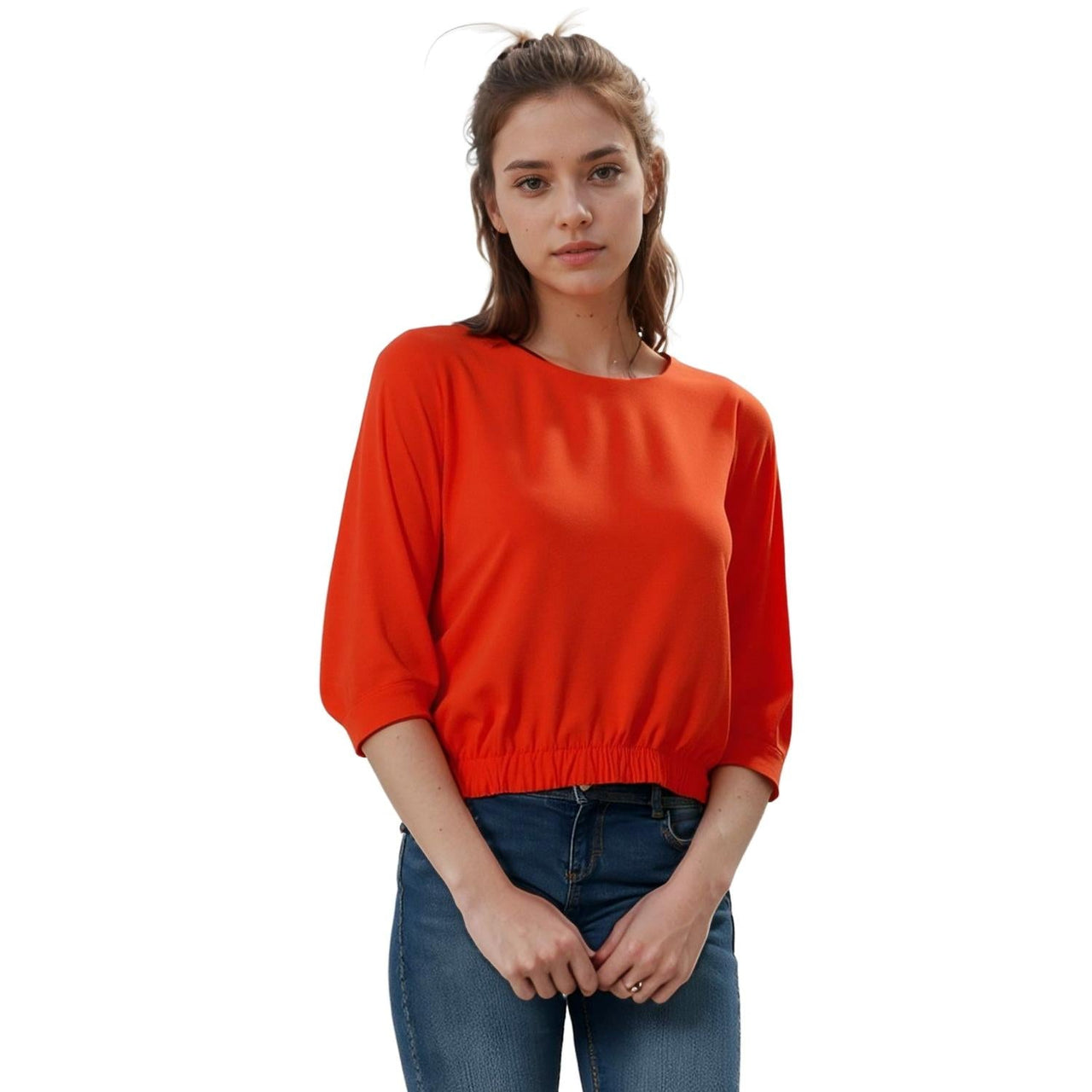 Pleione Gathered Hem Scoop Neck Blouse In Flamingo