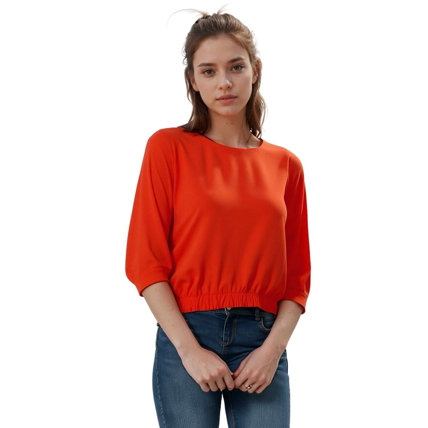Pleione Gathered Hem Scoop Neck Blouse In Flamingo