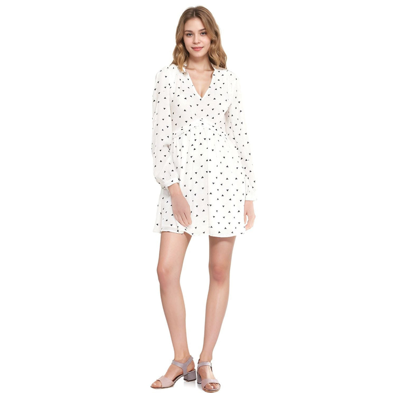 Women's Triangle Print Long Sleeve Dress in White Triangle