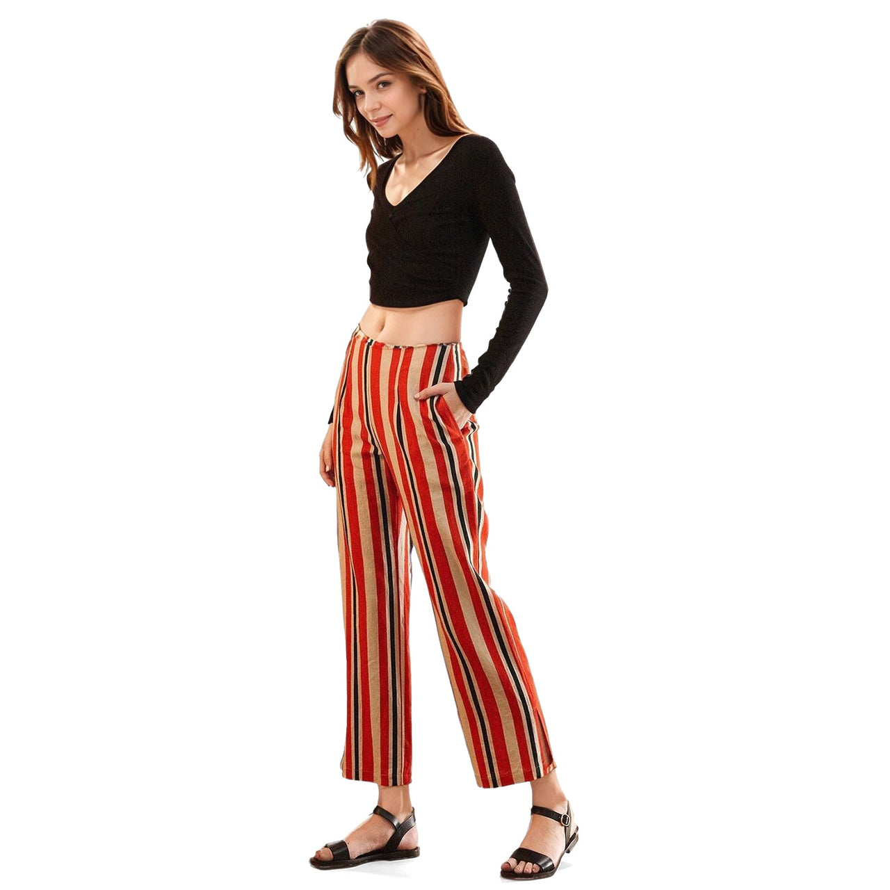 Women's Hi-waisted Cropped Pants in Poppy Multi