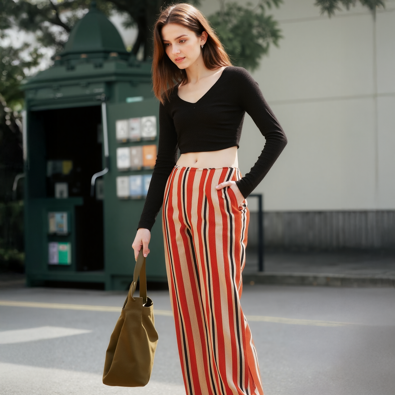 Women's Hi-waisted Cropped Pants in Poppy Multi