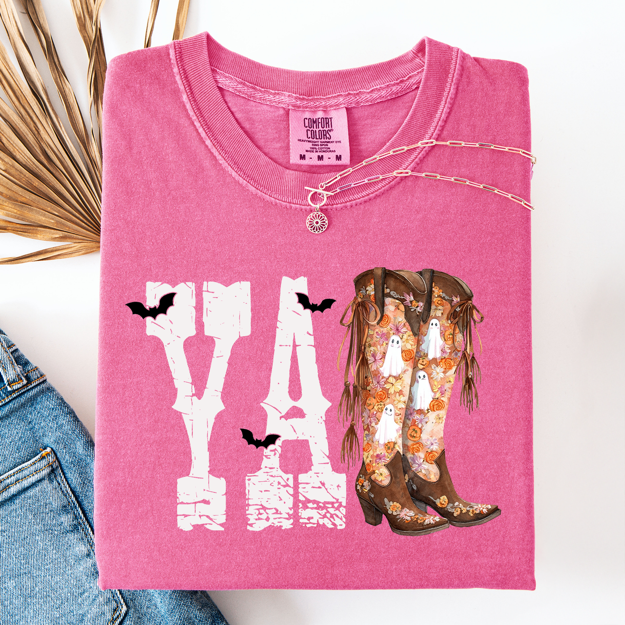 Y'all Cowboy Boots Western Halloween Autumn Fall Watercolor Graphic Comfort Colors Tee
