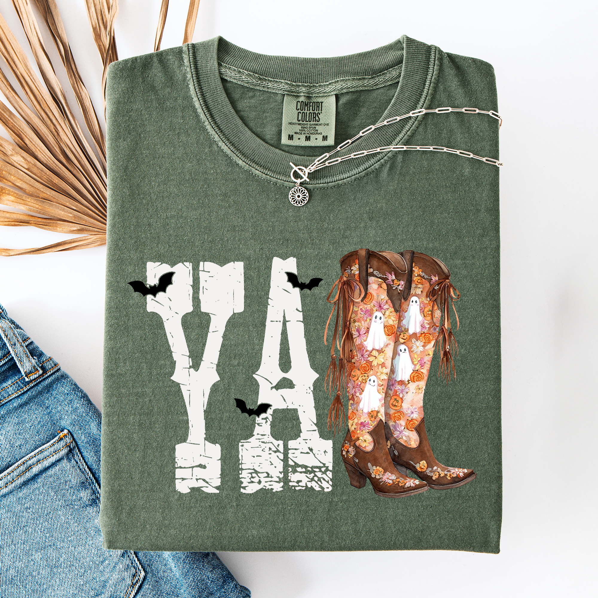 Y'all Cowboy Boots Western Halloween Autumn Fall Watercolor Graphic Comfort Colors Tee