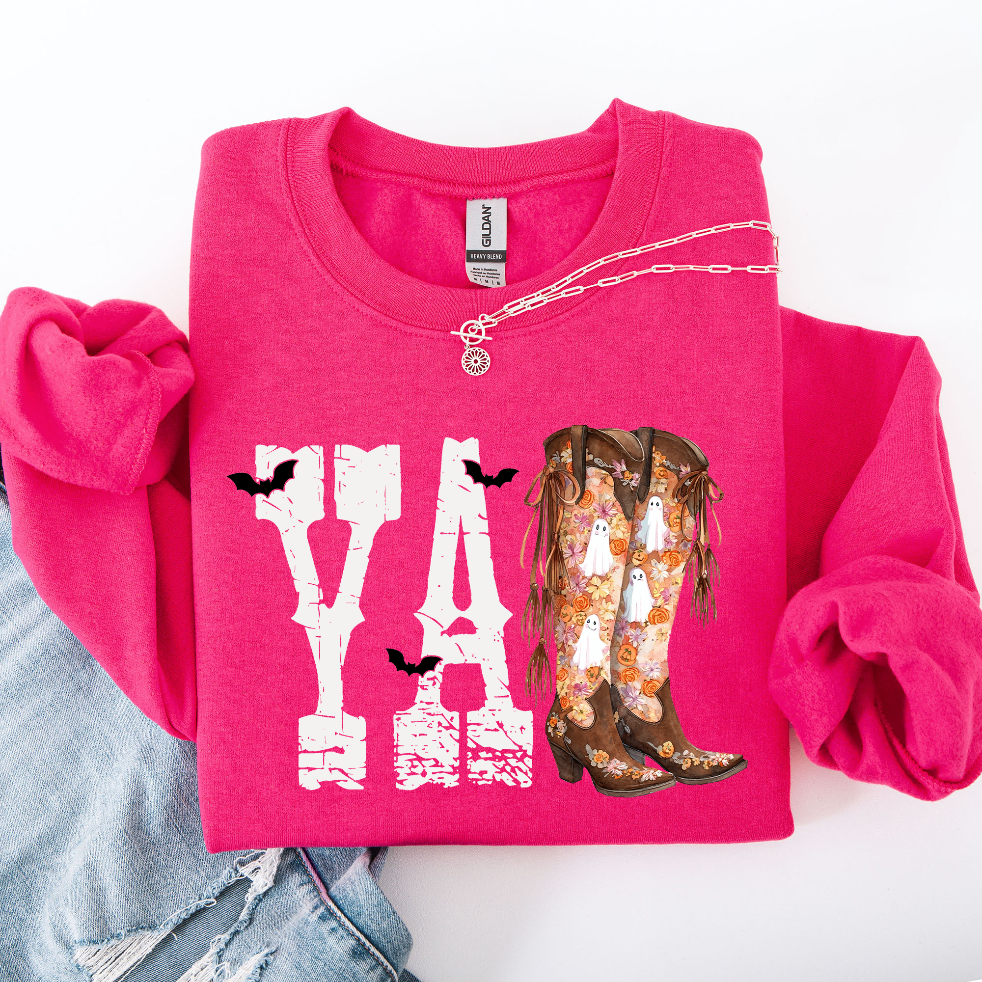 Y'all Cowboy Boots Western Halloween Autumn Floral Sunflower Pumpkin Festive Sweatshirt