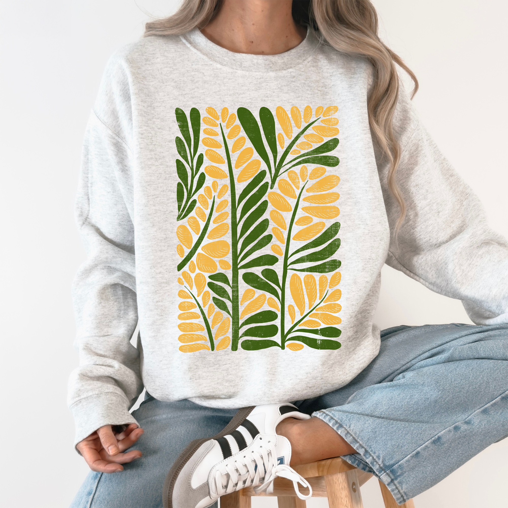 Yellow Leaf Botanical Pattern Vintage Boho Nature Autumnal Motif Landscape Inspired Sweatshirt