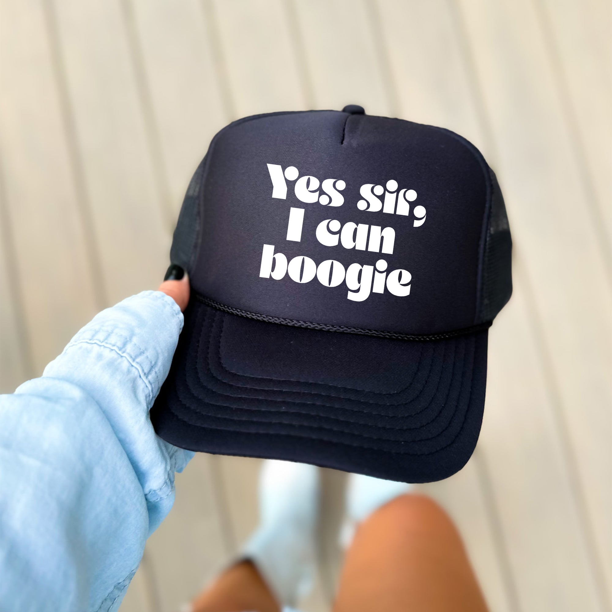 Yes Sir, I Can Boogie Slogan Trucker Hat With Adjustable Back Strap And Premium Stitching