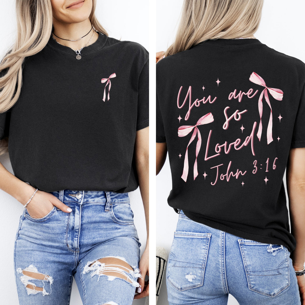 You Are So Loved Pink Ribbon Coquette Girly Christian Jesus Gospel Faith Saved Comfort Colors Tee