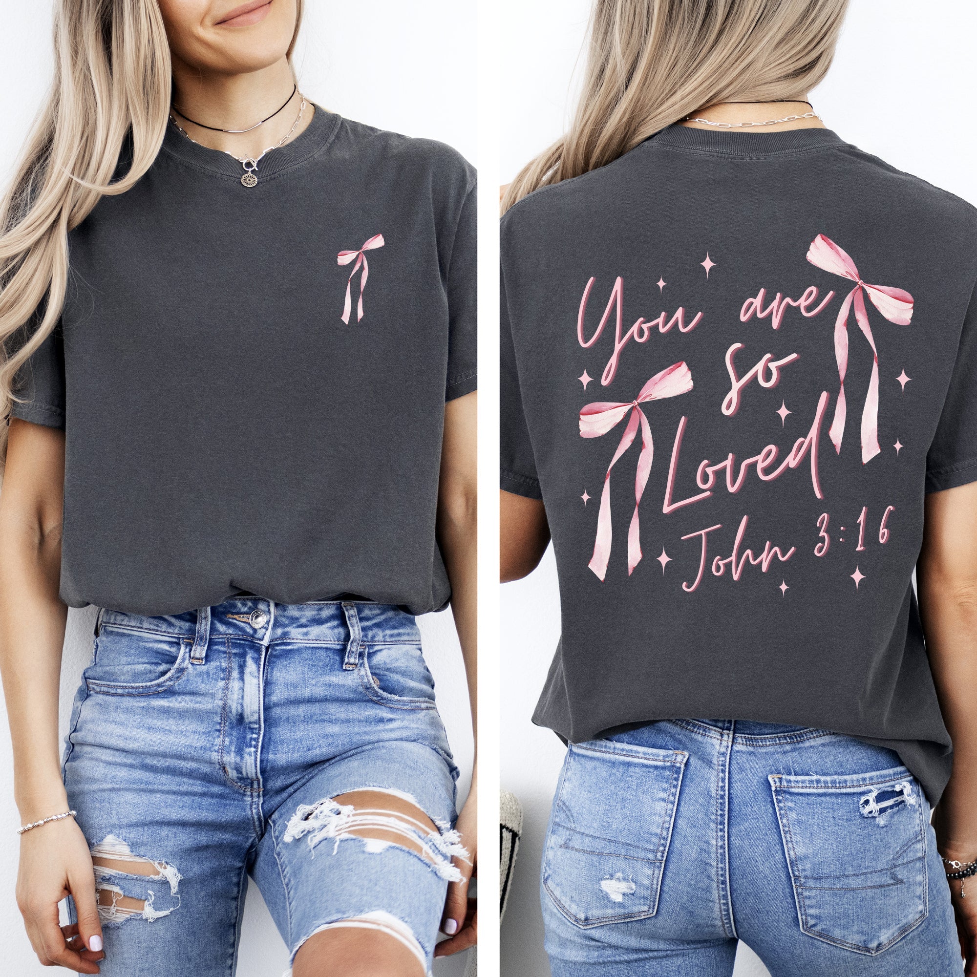 You Are So Loved Pink Ribbon Coquette Girly Christian Jesus Gospel Faith Saved Comfort Colors Tee