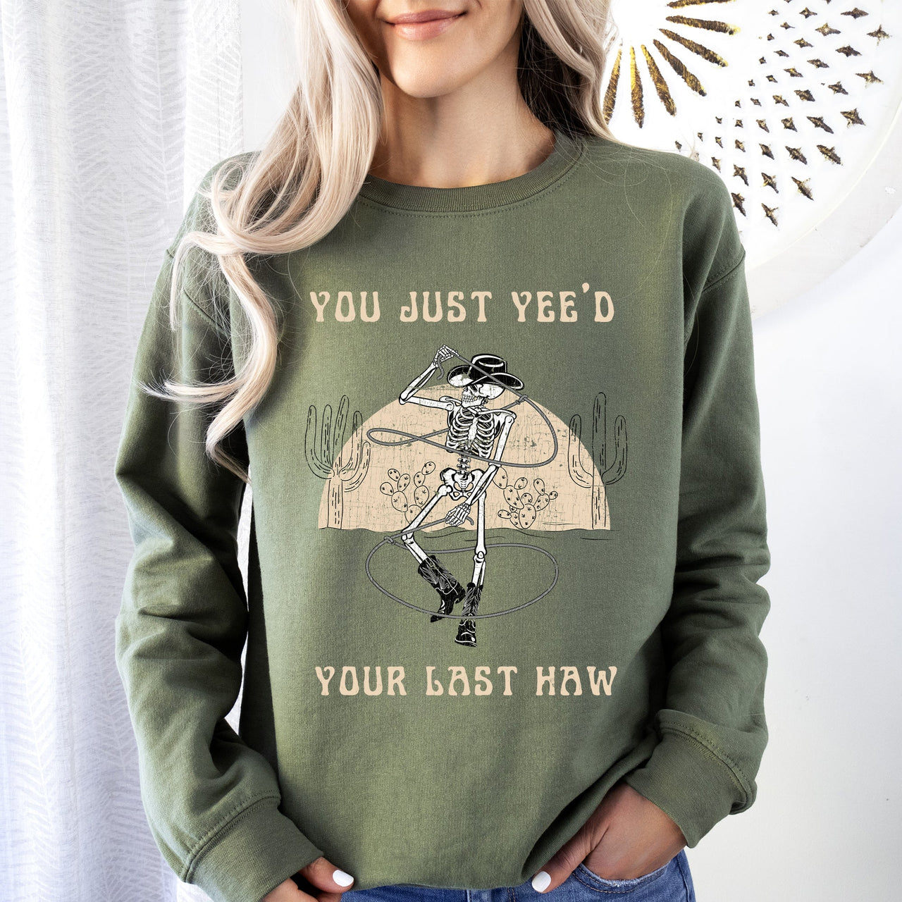 You Just Yee'd Your Last Haw, Cowboy Skeleton Rodeo Edition Vintage Inspired Sweatshirt