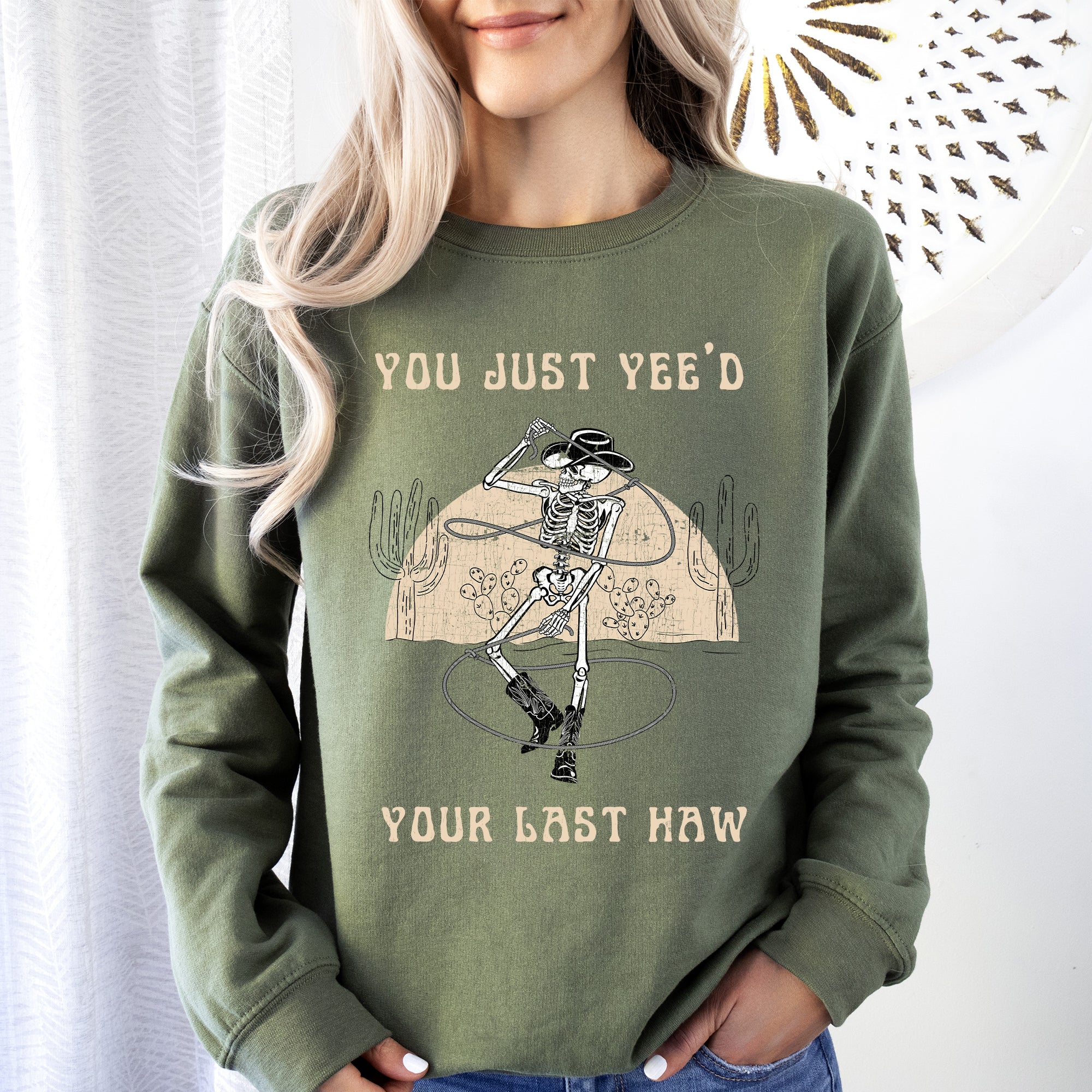 You Just Yee'd Your Last Haw, Cowboy Skeleton Rodeo Edition Vintage Inspired Sweatshirt