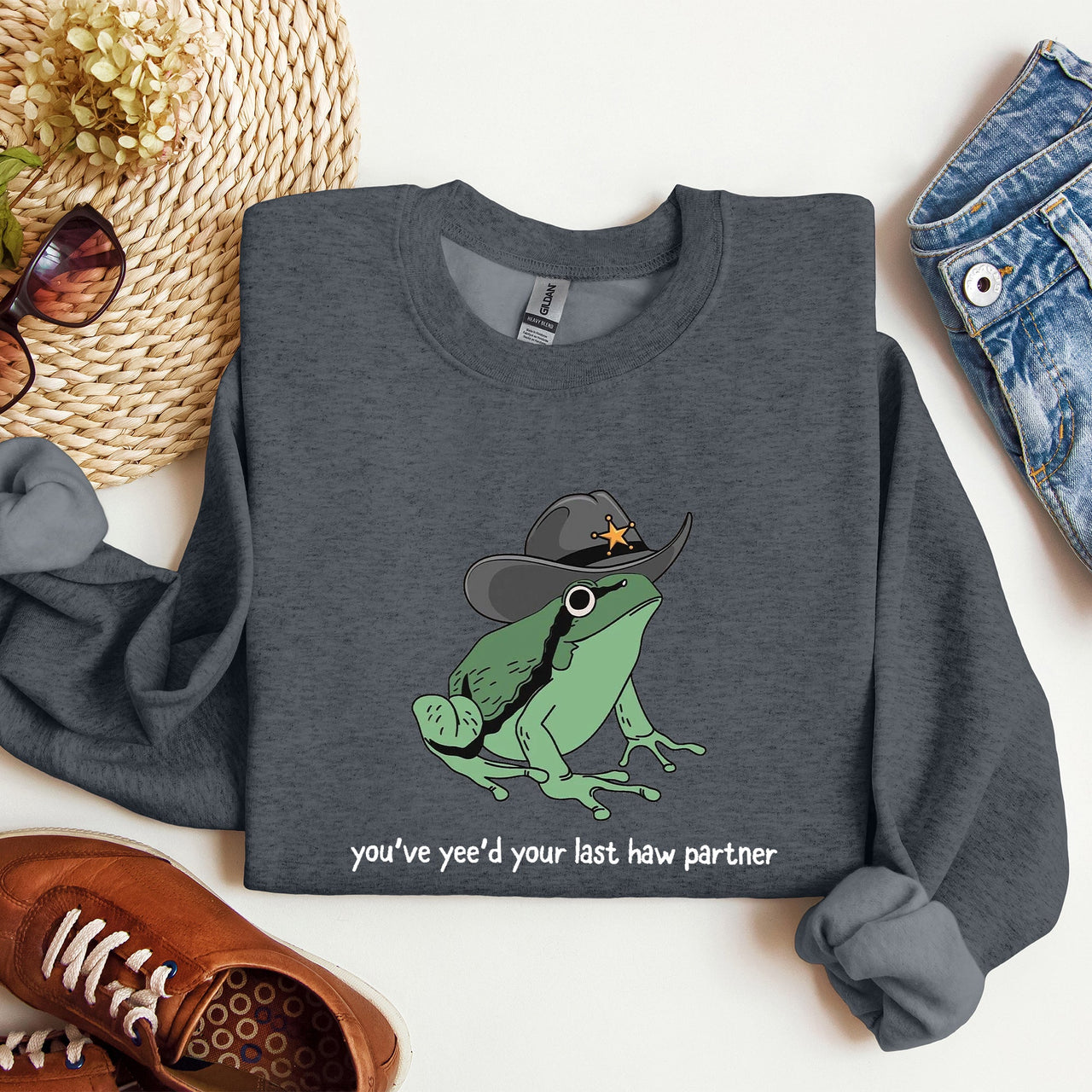 You Just Yee'd Your Last Haw, Sheriff Frog Illustration And Pun Artwork Sweatshirt