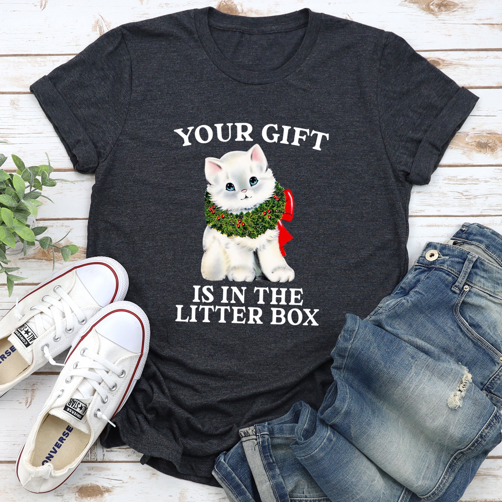 Your Gift Is In The Litter Box Cat Christmas Naughty Humor Limited Edition Graphic Tee