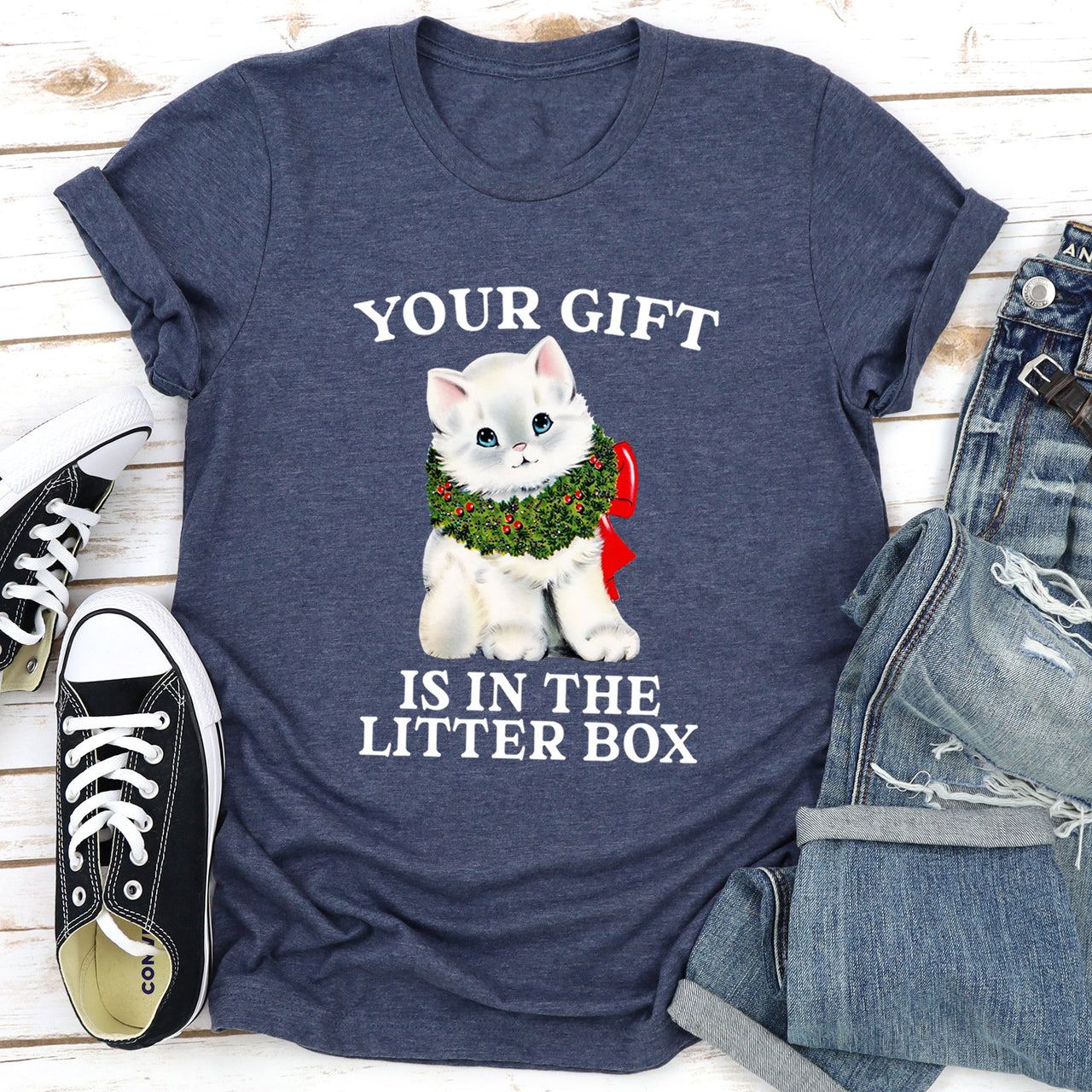 Your Gift Is In The Litter Box Cat Christmas Naughty Humor Limited Edition Graphic Tee
