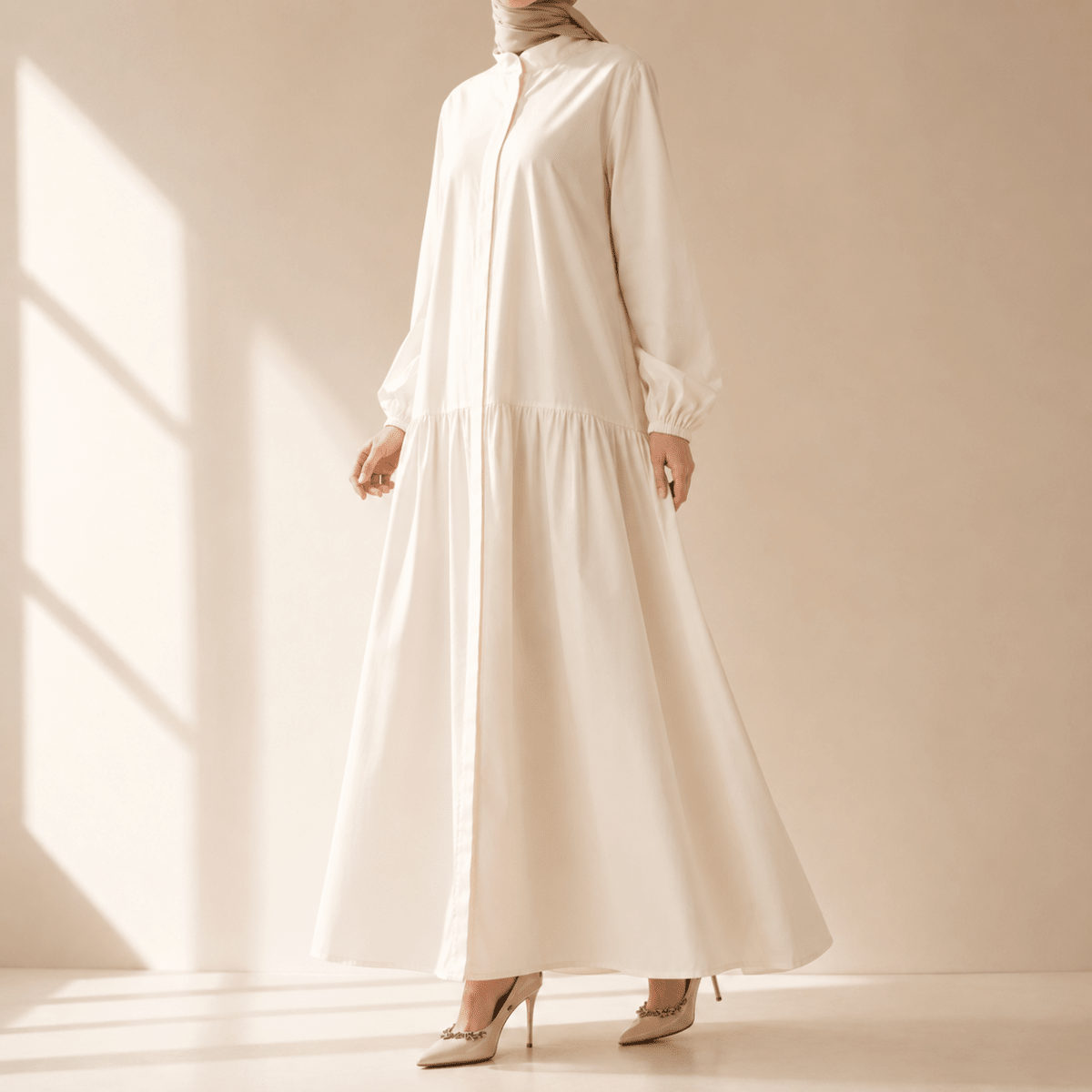 A-Line Trench Shirt Maxi Abaya Dress with Pockets (MA422)