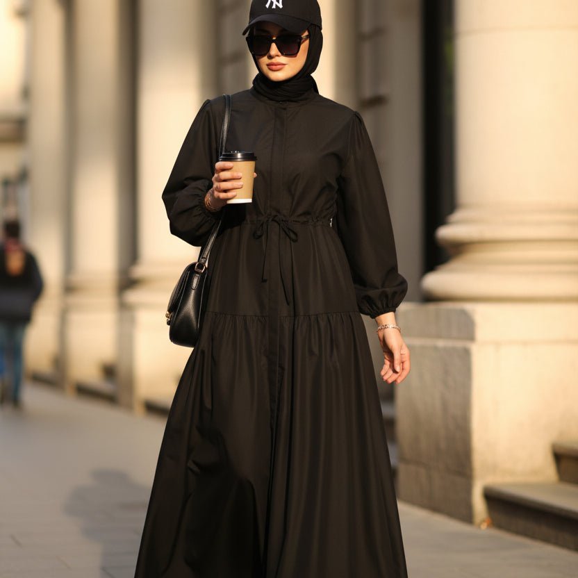 A-Line Trench Shirt Maxi Abaya Dress with Pockets (MA422)