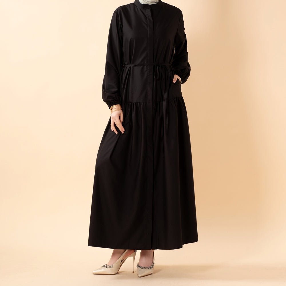 A-Line Trench Shirt Maxi Abaya Dress with Pockets (MA422)