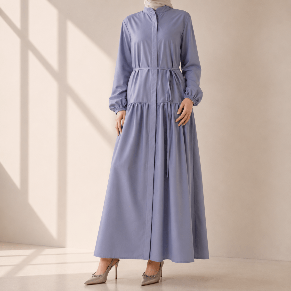 A-Line Trench Shirt Maxi Abaya Dress with Pockets (MA422)