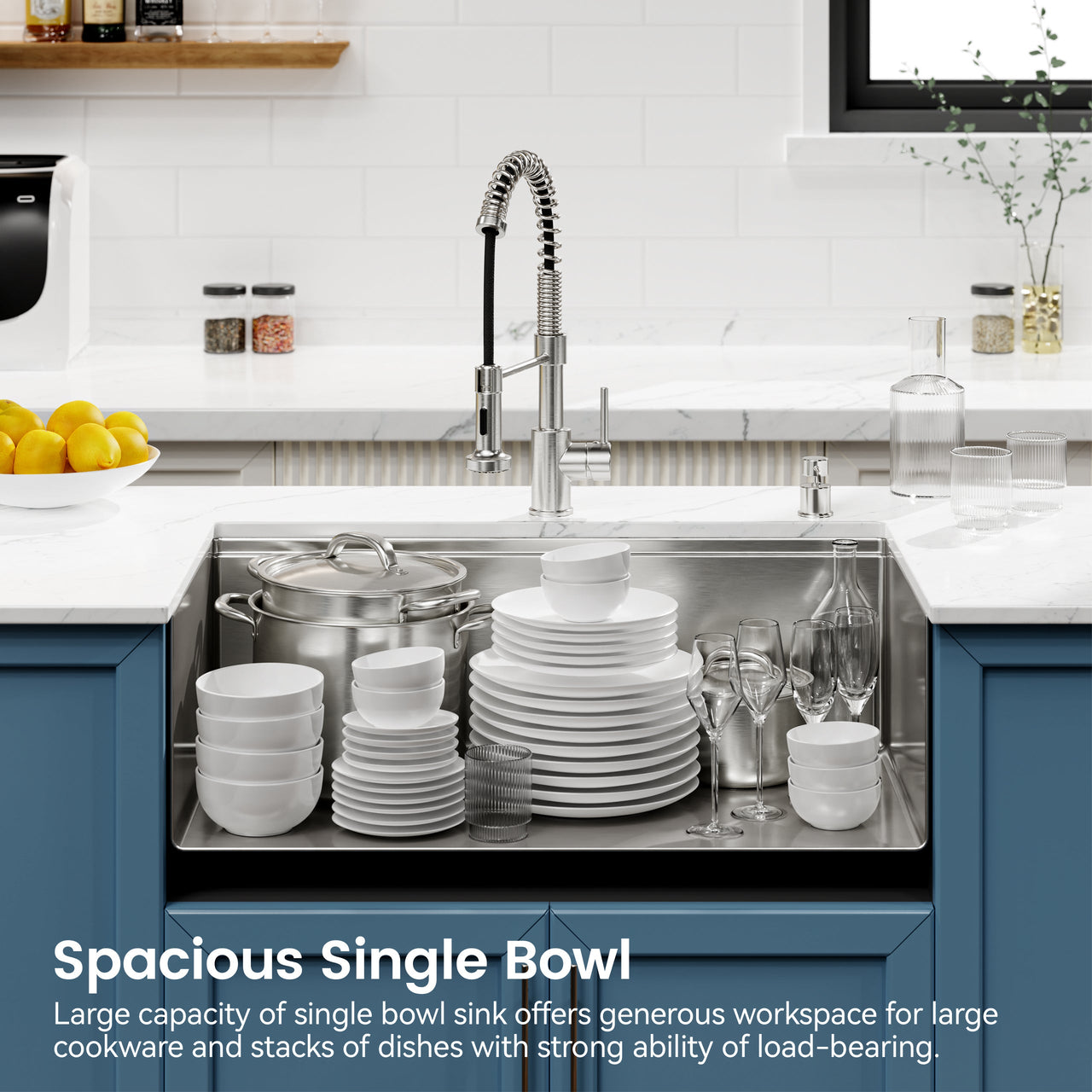 Stainless Steel Kitchen Sink, 30″x19″ Single Bowl, Undermount Handmade Sink in Brushed, with Cutting Board, Colander