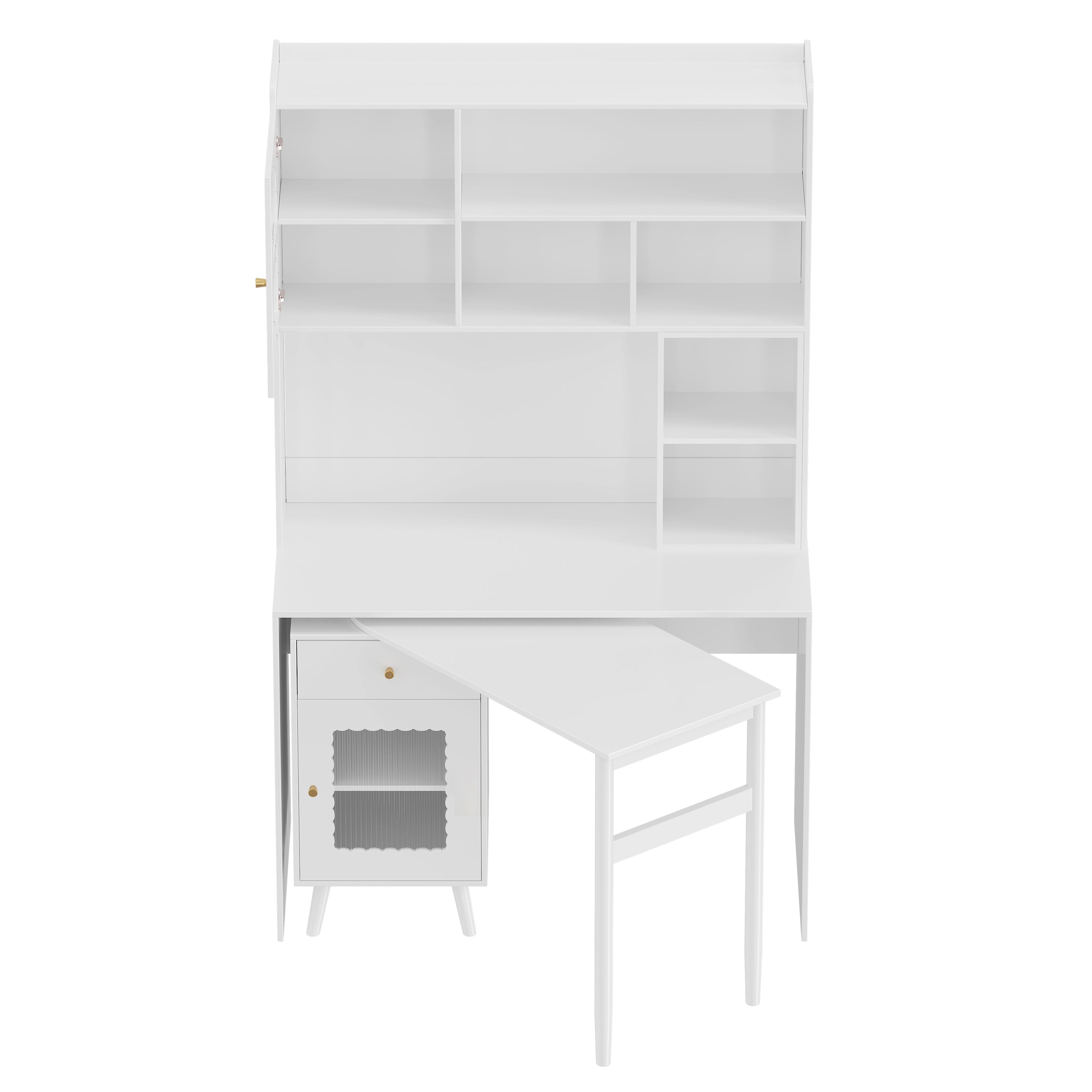 Computer Desk with 90 Degree Rotating Desktop, 43x70 Inch Office Desk with Storage Drawer and Cabinets, Gaming Desk with Shelves, Writing Desk for Study, Work Desk for Home (Old SKU:N733P279101K)