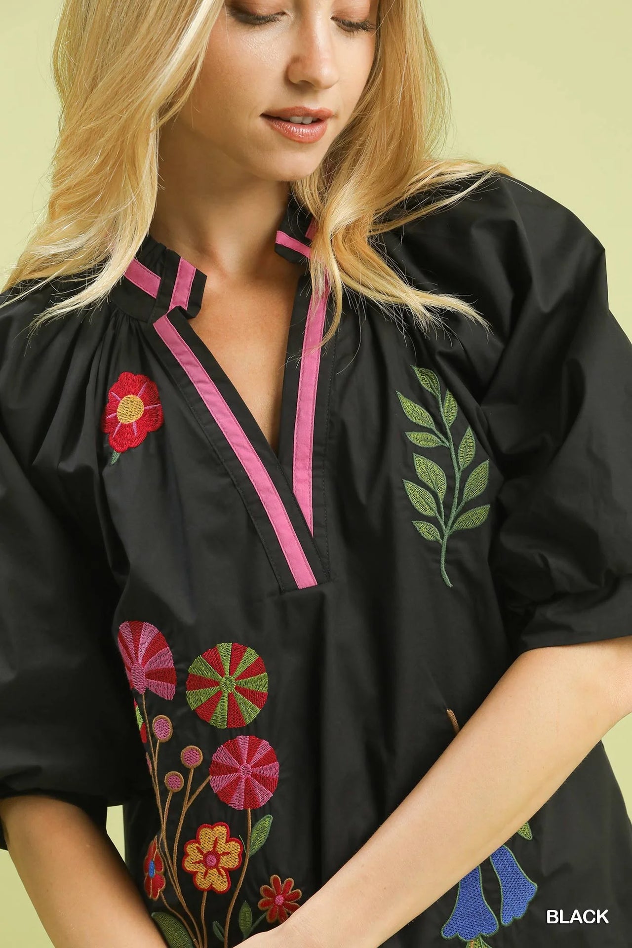 Umgee Embroidered Floral V-Neck Blouse