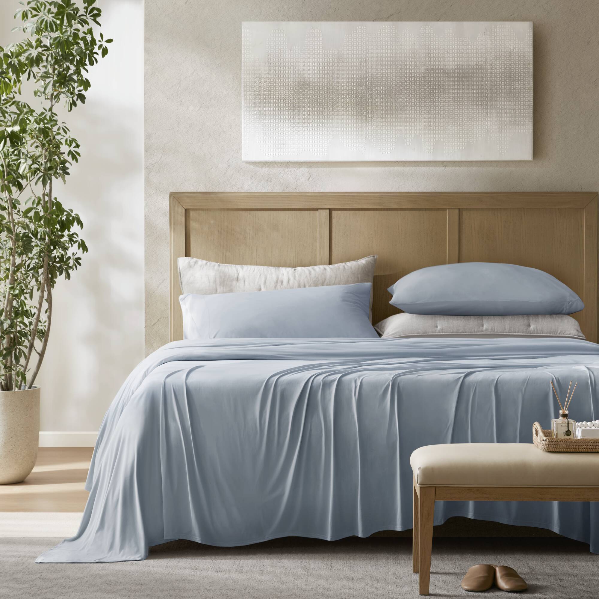 4-Piece Queen Stretch Jersey Sheet Set,Blue