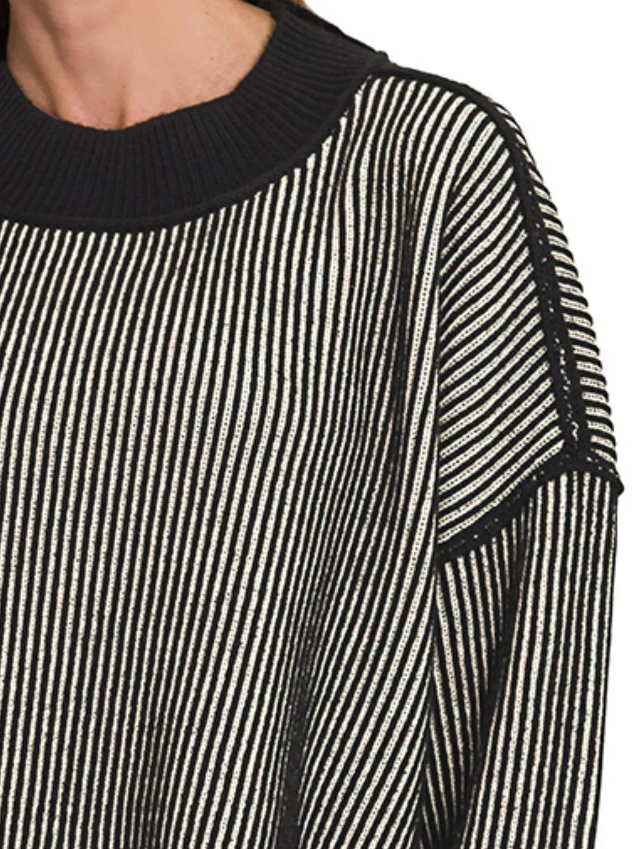 Zenana Ribbed Exposed Seam Two Tone Sweater