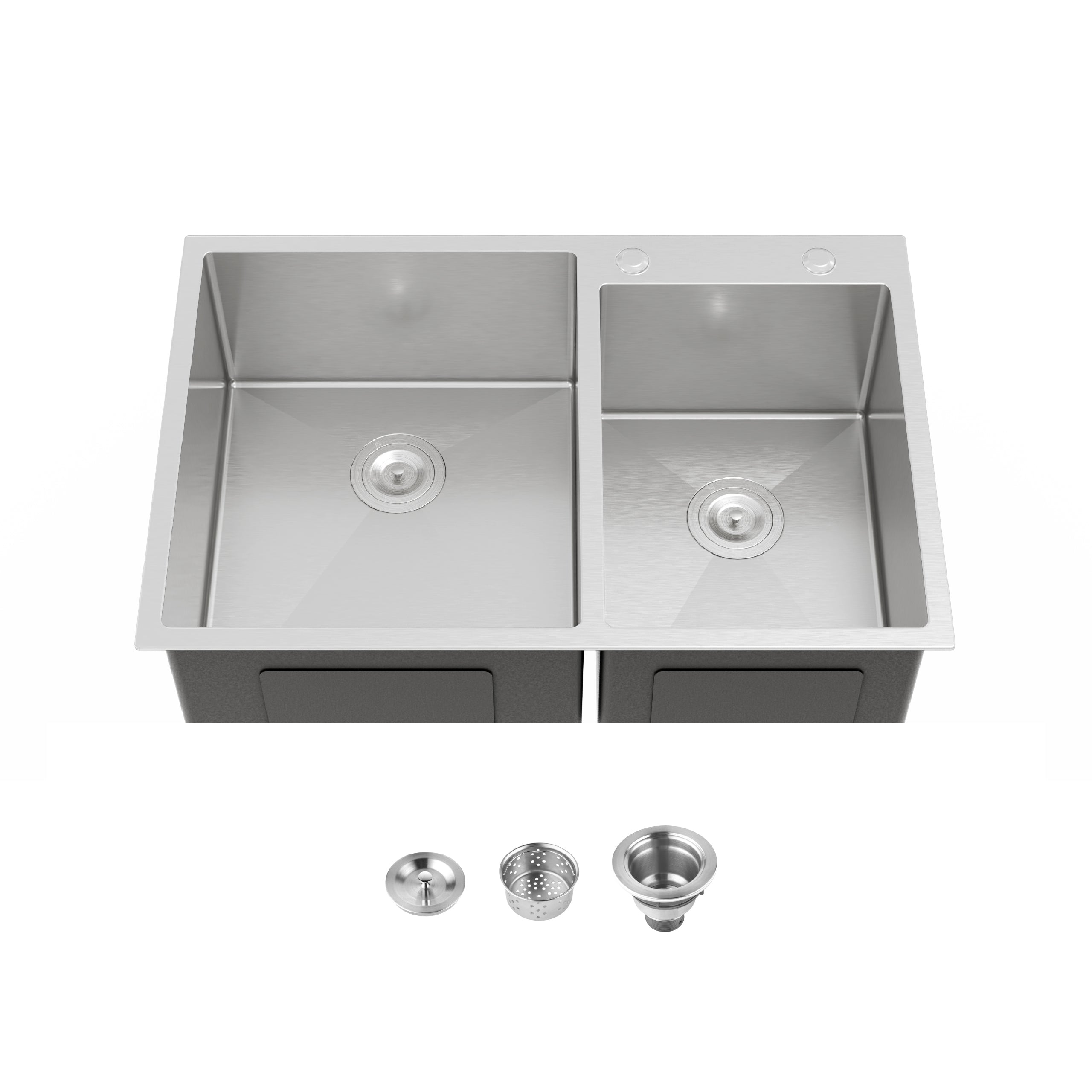 33'x19' Embedded Double Bowl Kitchen Sink, Overmount Handmade Sink in Brushed (Sink only)