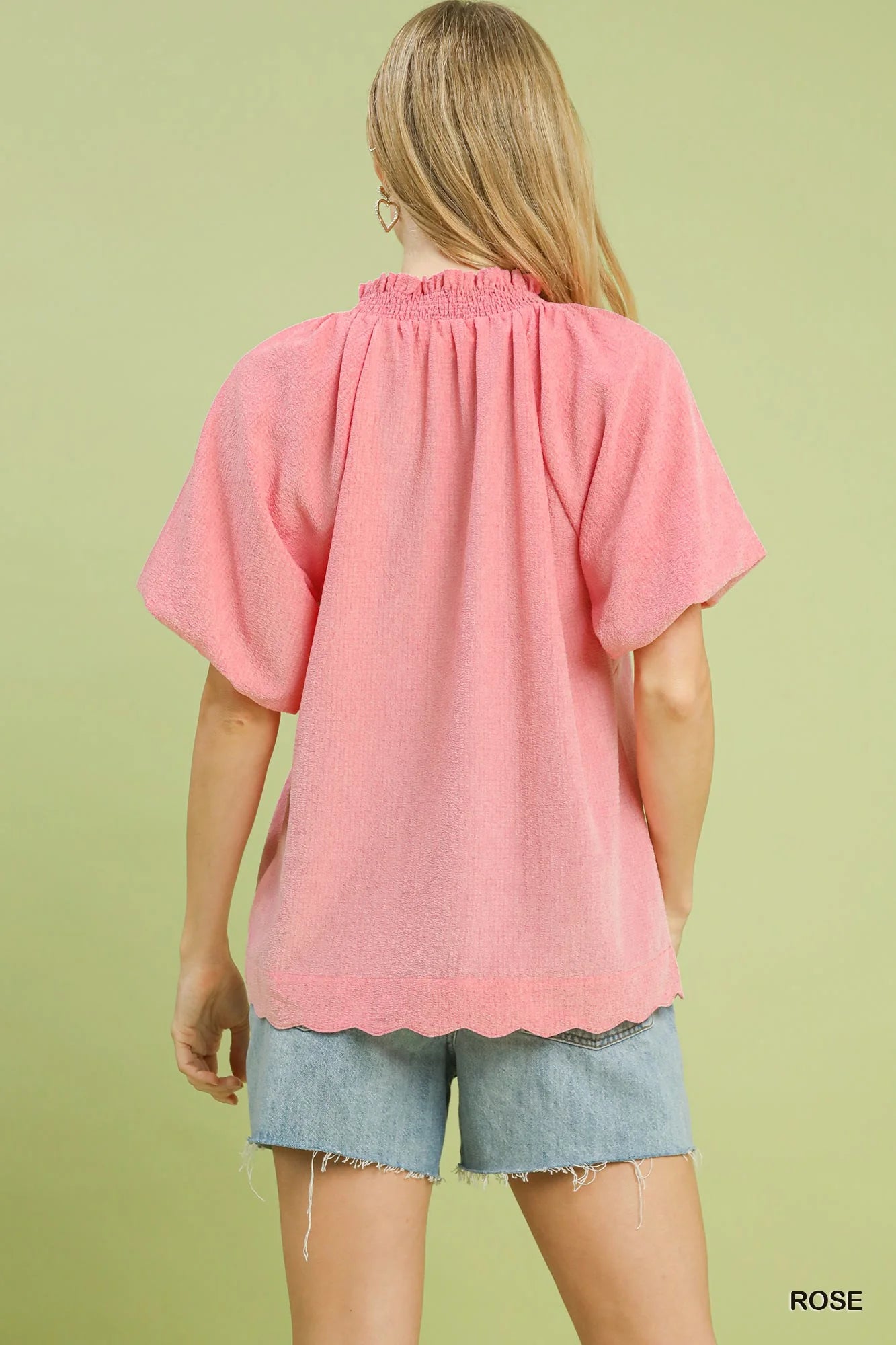 Umgee Scalloped Hem Textured Blouse