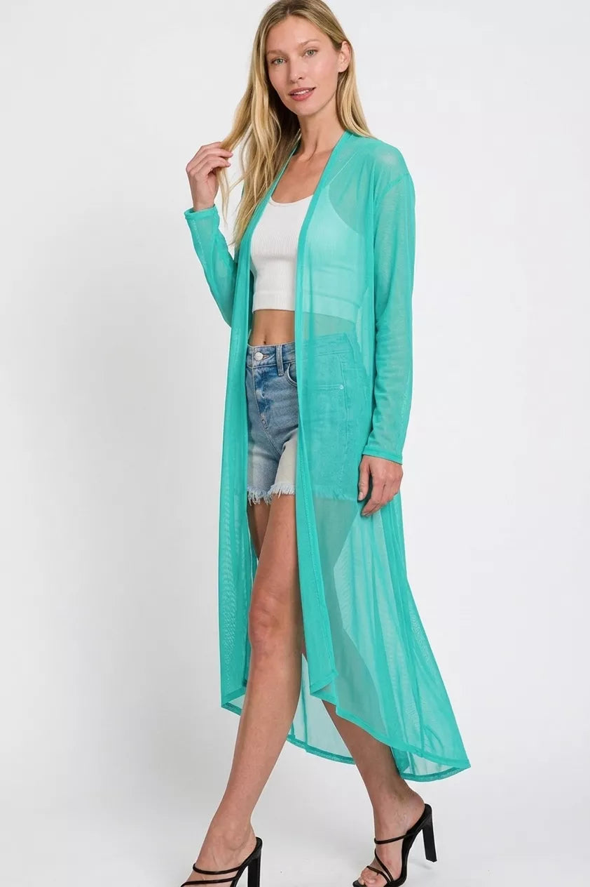 Zenana Mesh Open Front Cardigan